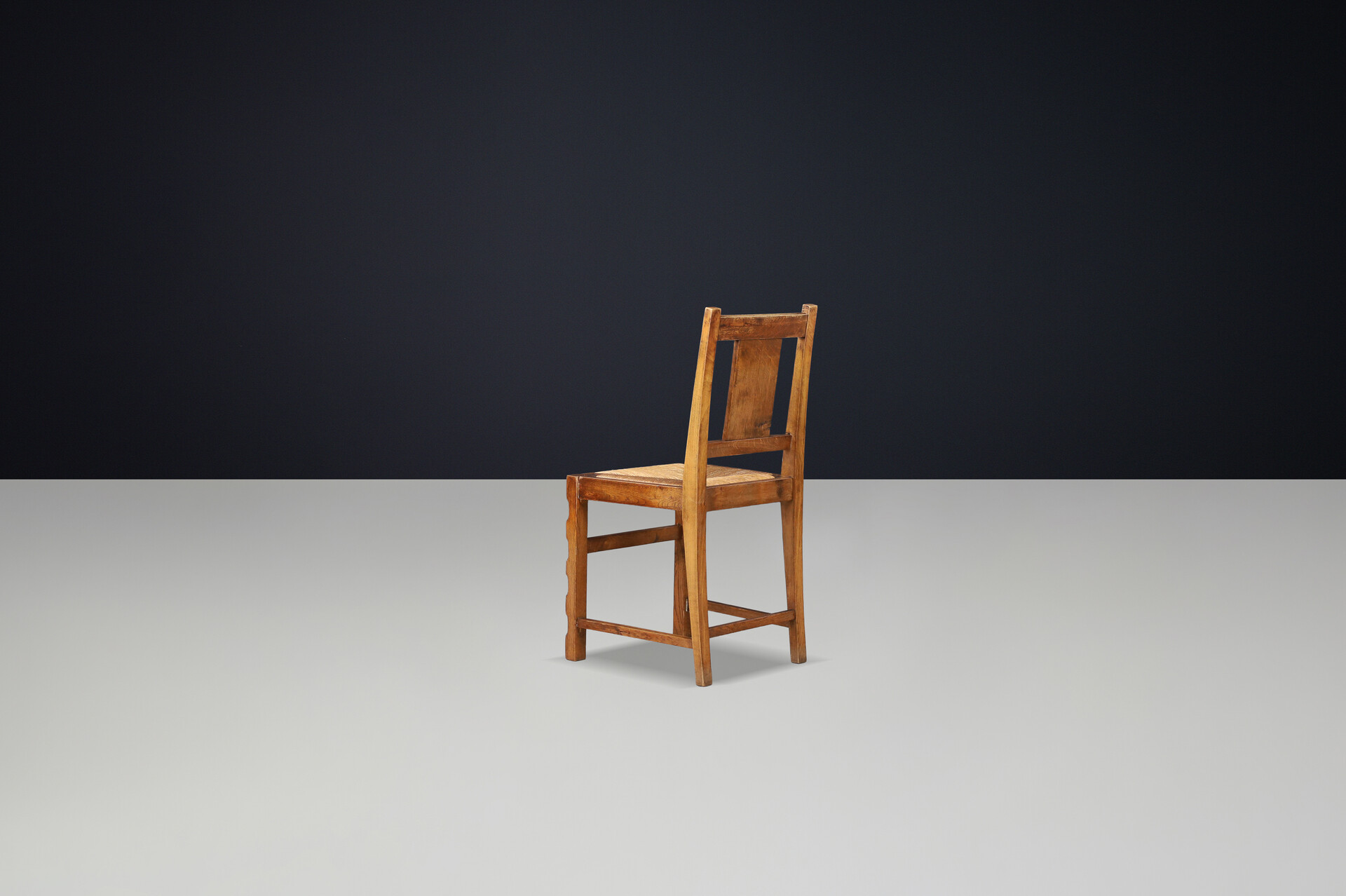 Brutalist Oak Dining Chairs with Dudouyt-Style Detailing, France 1940 Mid-20th century