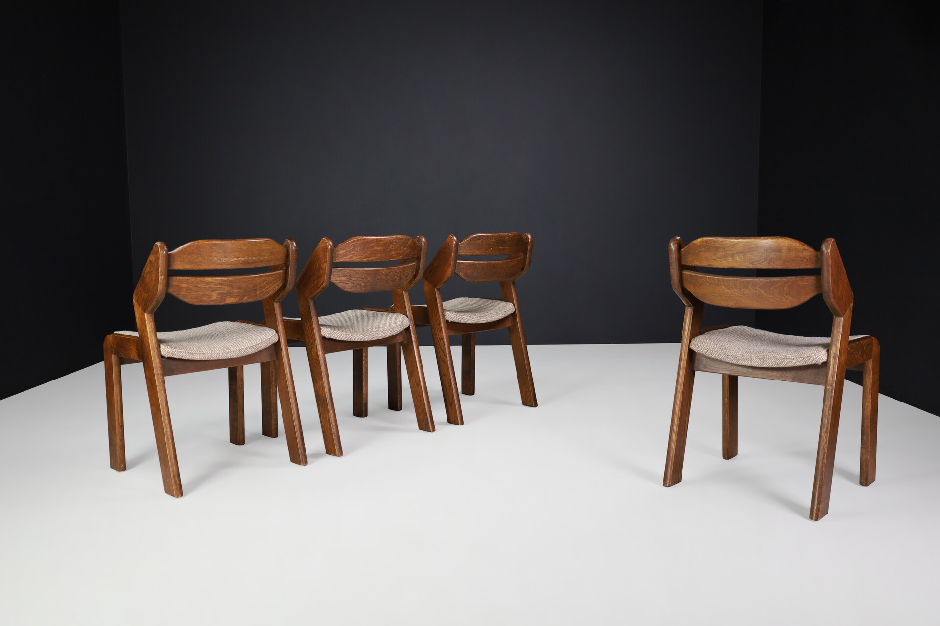 Brutalist Oak Dining room / side chairs, the Netherlands 1960s Mid-20th century