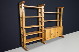 Brutalist Oak Large Modular Shelving Unit with Metal Pegs and Cabinet, Belgium 1960 Late-20th century