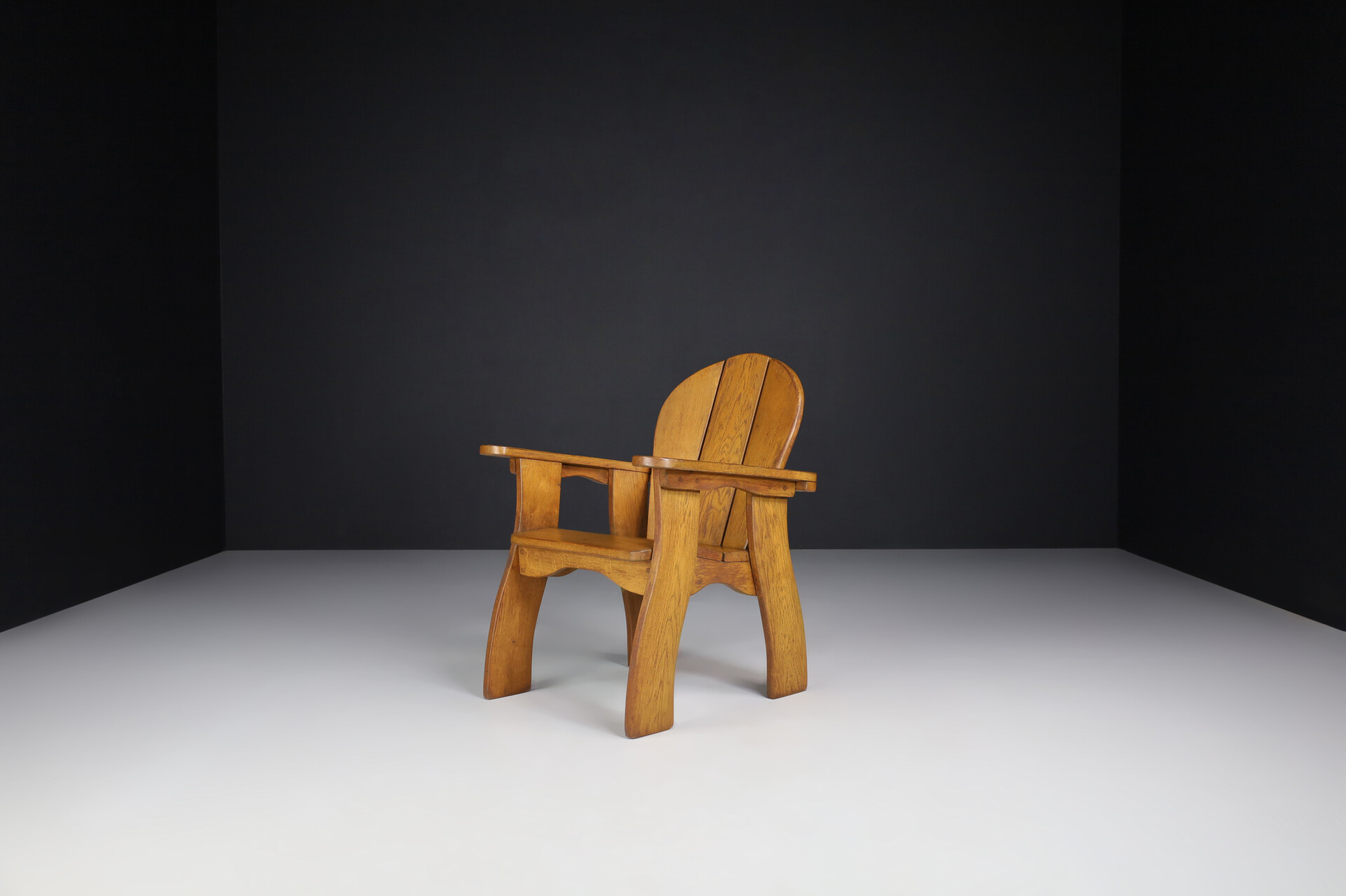 Brutalist Oak lounge chairs in solid oak, France 1960s Mid-20th century