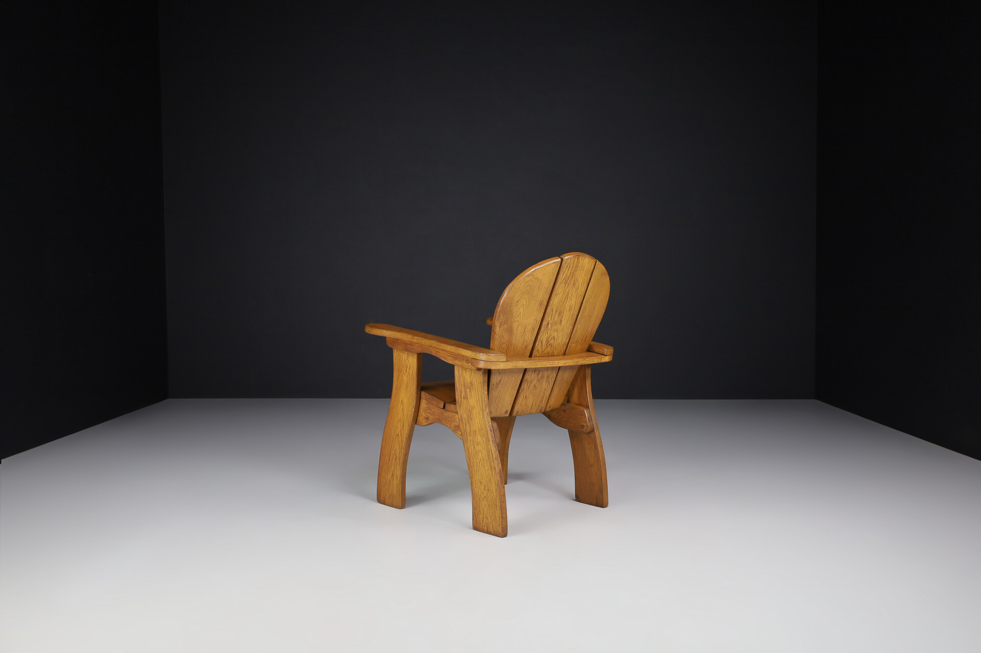 Brutalist Oak lounge chairs in solid oak, France 1960s Mid-20th century