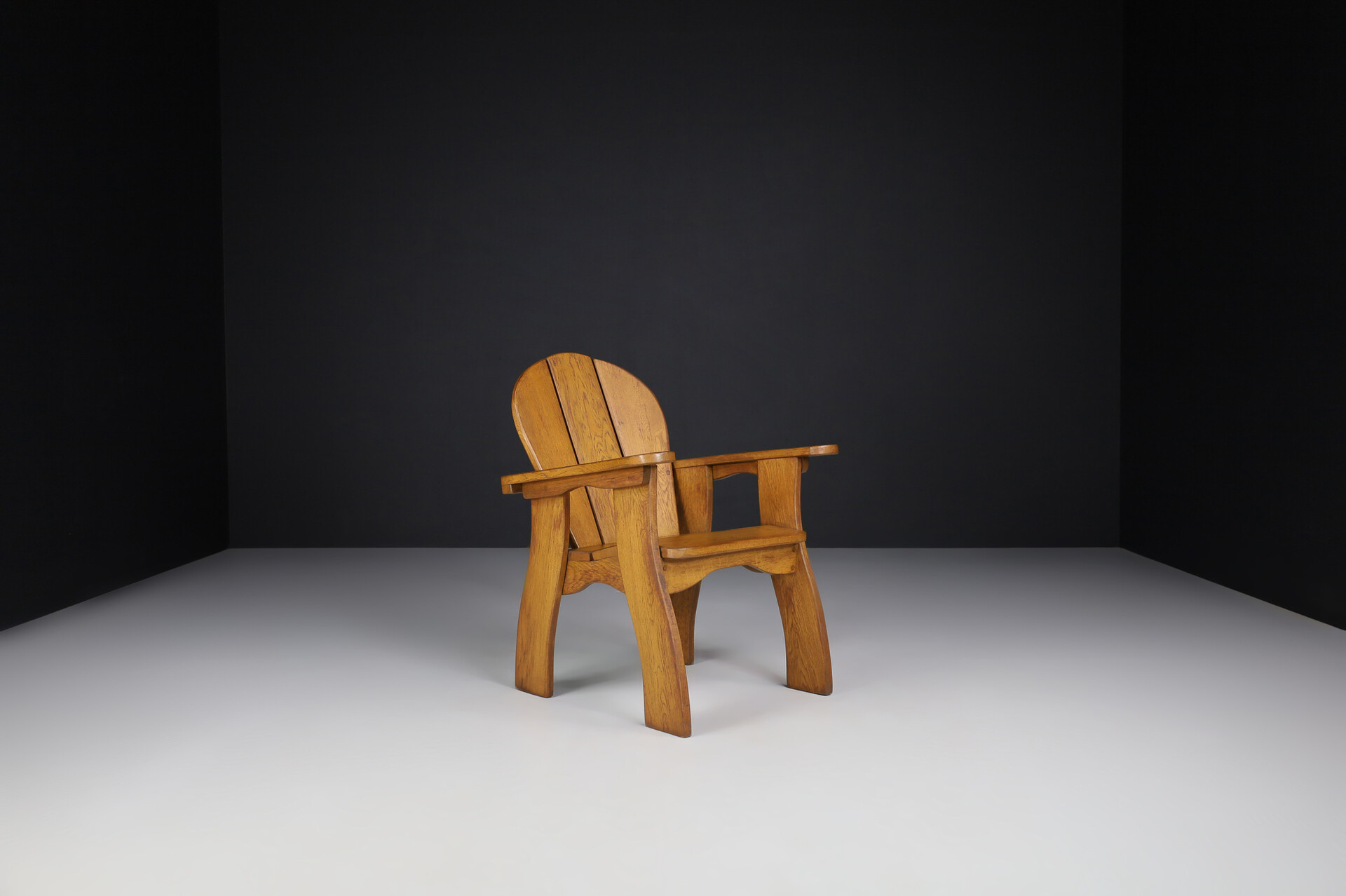 Brutalist Oak lounge chairs in solid oak, France 1960s Mid-20th century