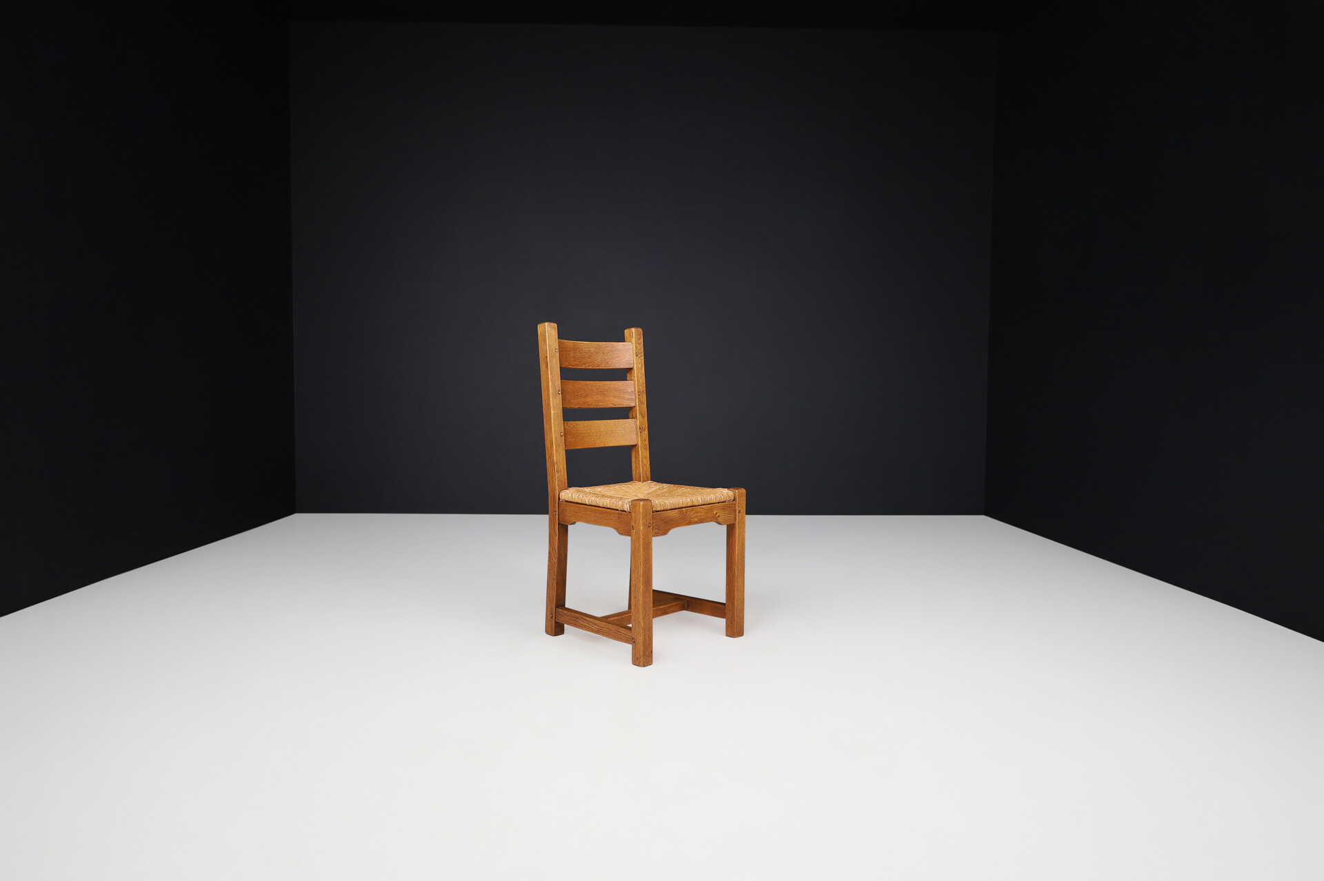 Brutalist / Primitive Oak and Rush Dining Chairs, France 1960s Mid-20th century