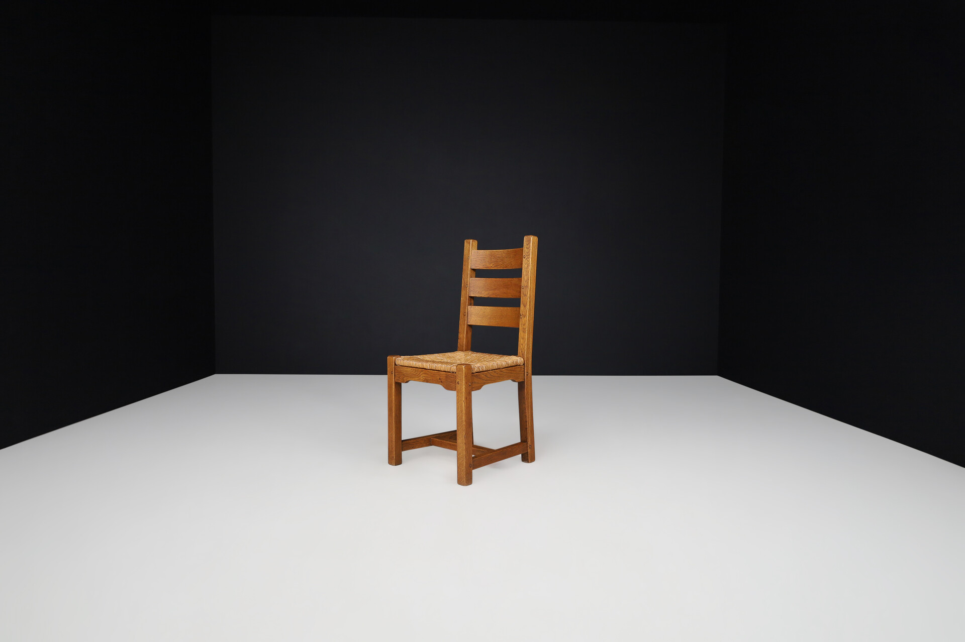 Brutalist / Primitive Oak and Rush Dining Chairs, France 1960s Mid-20th century