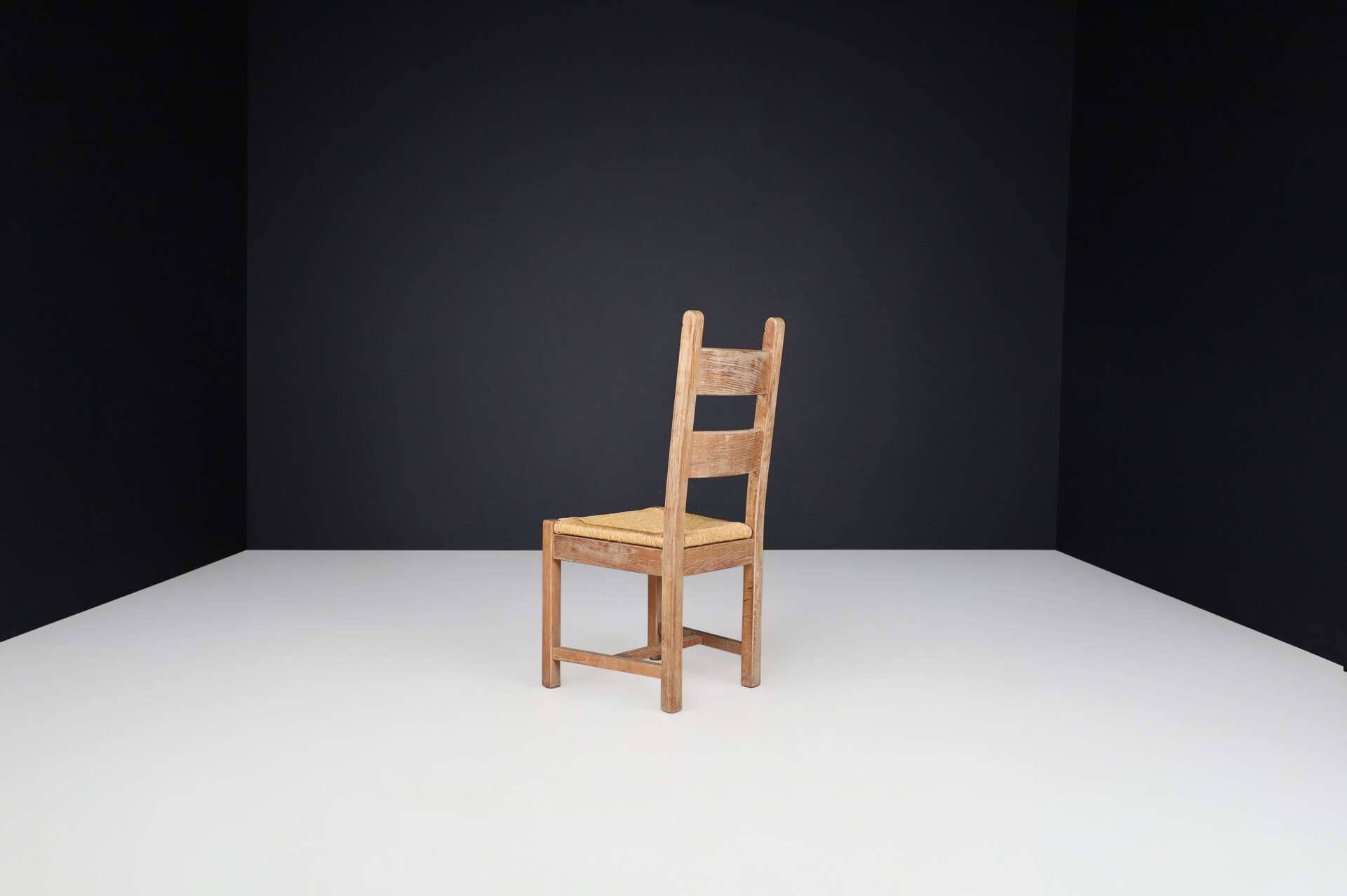 Brutalist / Primitive Oak and Rush Dining Chairs, France 1960s Mid-20th century