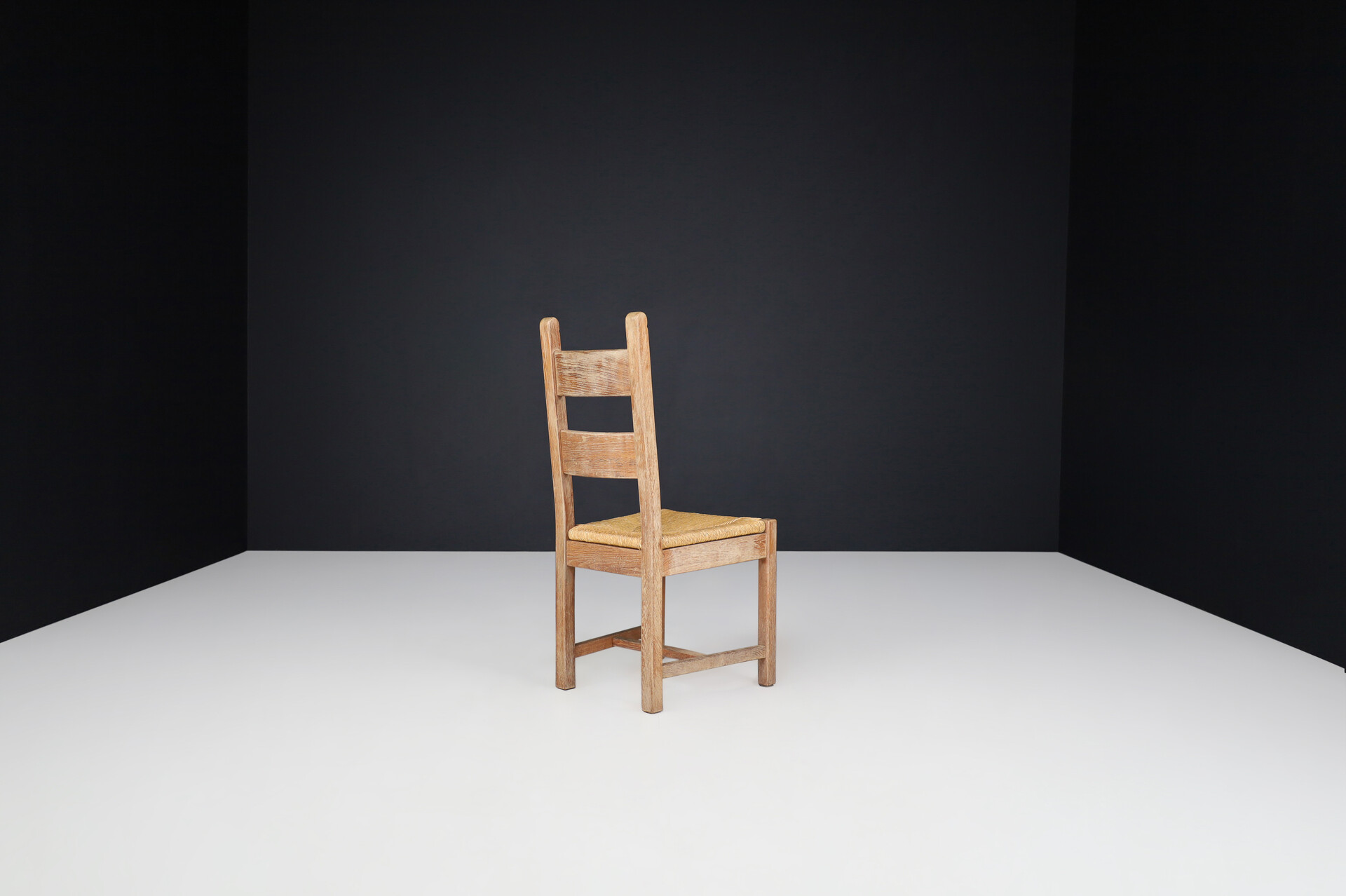 Brutalist / Primitive Oak and Rush Dining Chairs, France 1960s Mid-20th century