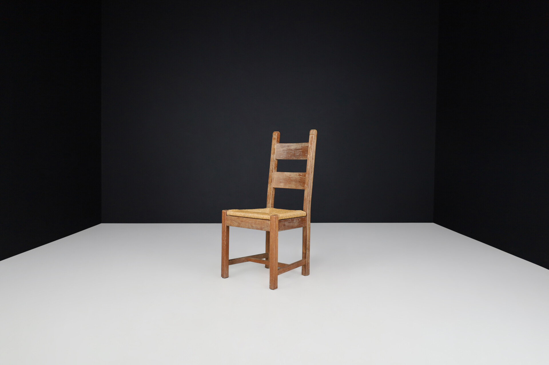 Brutalist / Primitive Oak and Rush Dining Chairs, France 1960s Mid-20th century