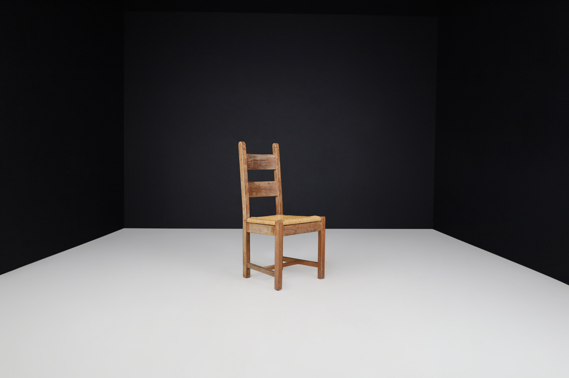 Brutalist / Primitive Oak and Rush Dining Chairs, France 1960s Mid-20th century