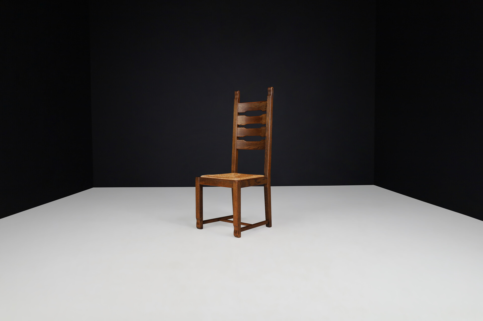 Brutalist / Primitive Oak and Rush Dining Chairs, France 1960s Mid-20th century