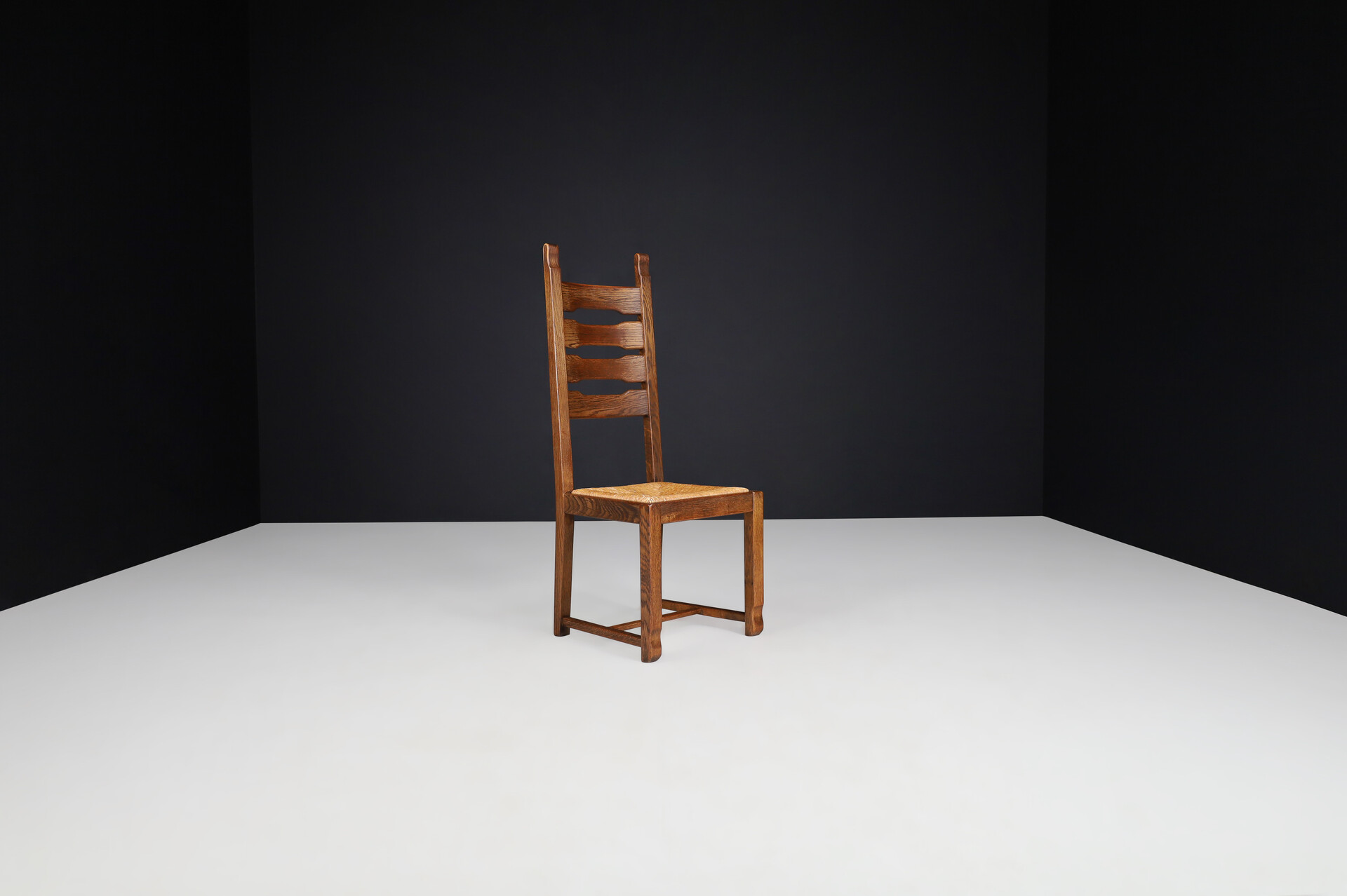 Brutalist / Primitive Oak and Rush Dining Chairs, France 1960s Mid-20th century