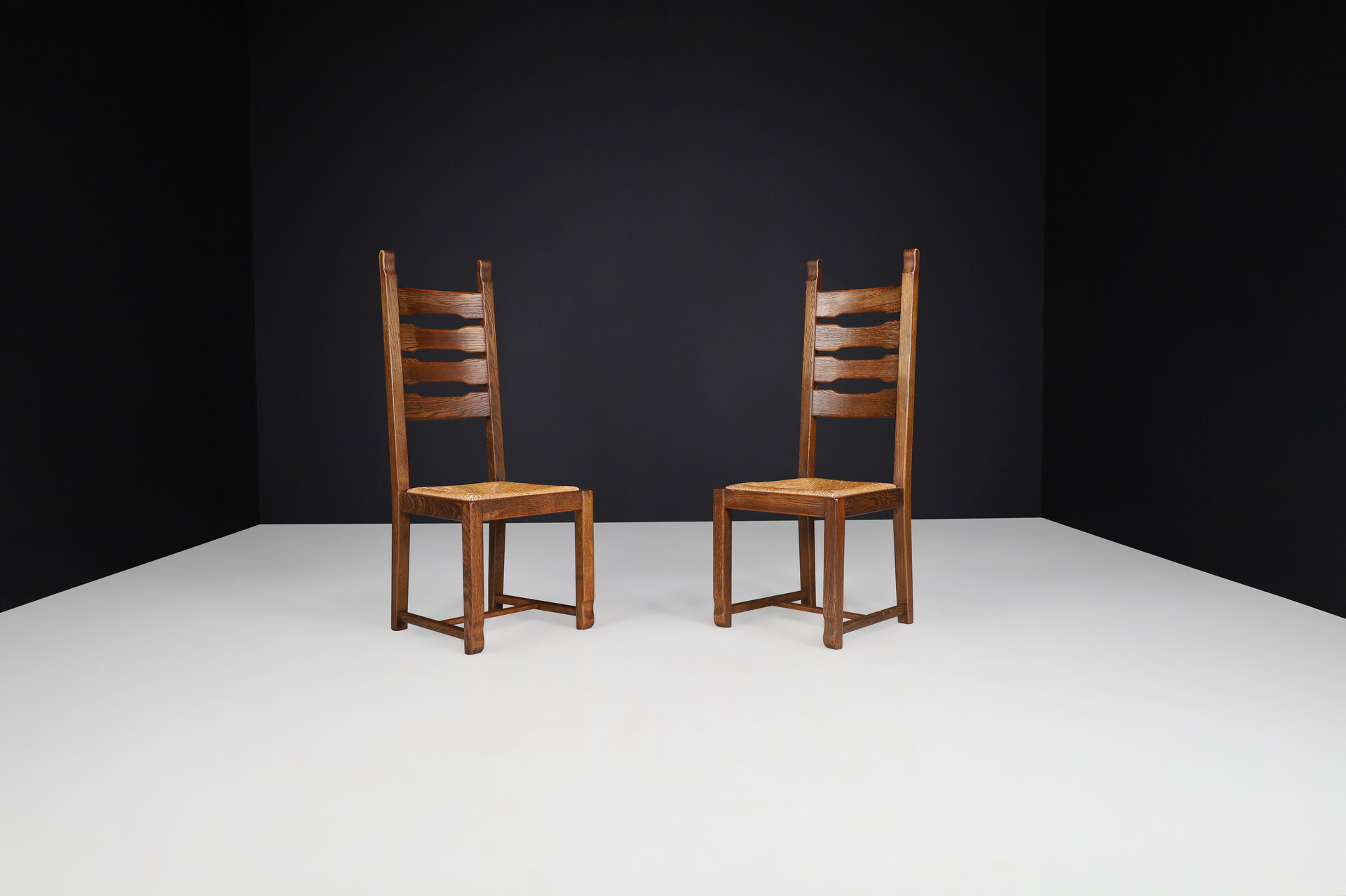 Brutalist / Primitive Oak and Rush Dining Chairs, France 1960s Mid-20th century