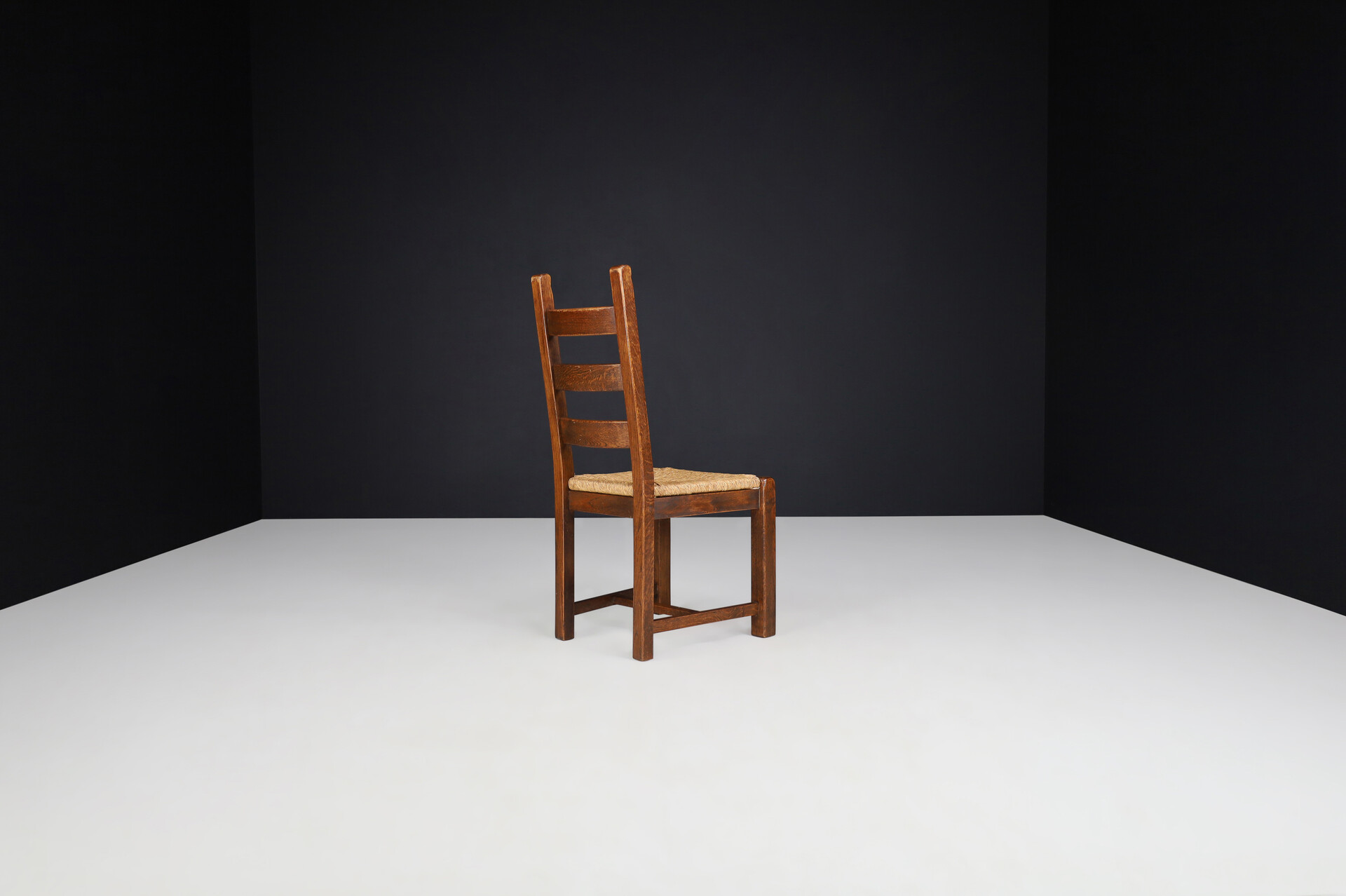 Brutalist / Primitive Oak and Rush Dining Chairs, France 1960s Mid-20th century