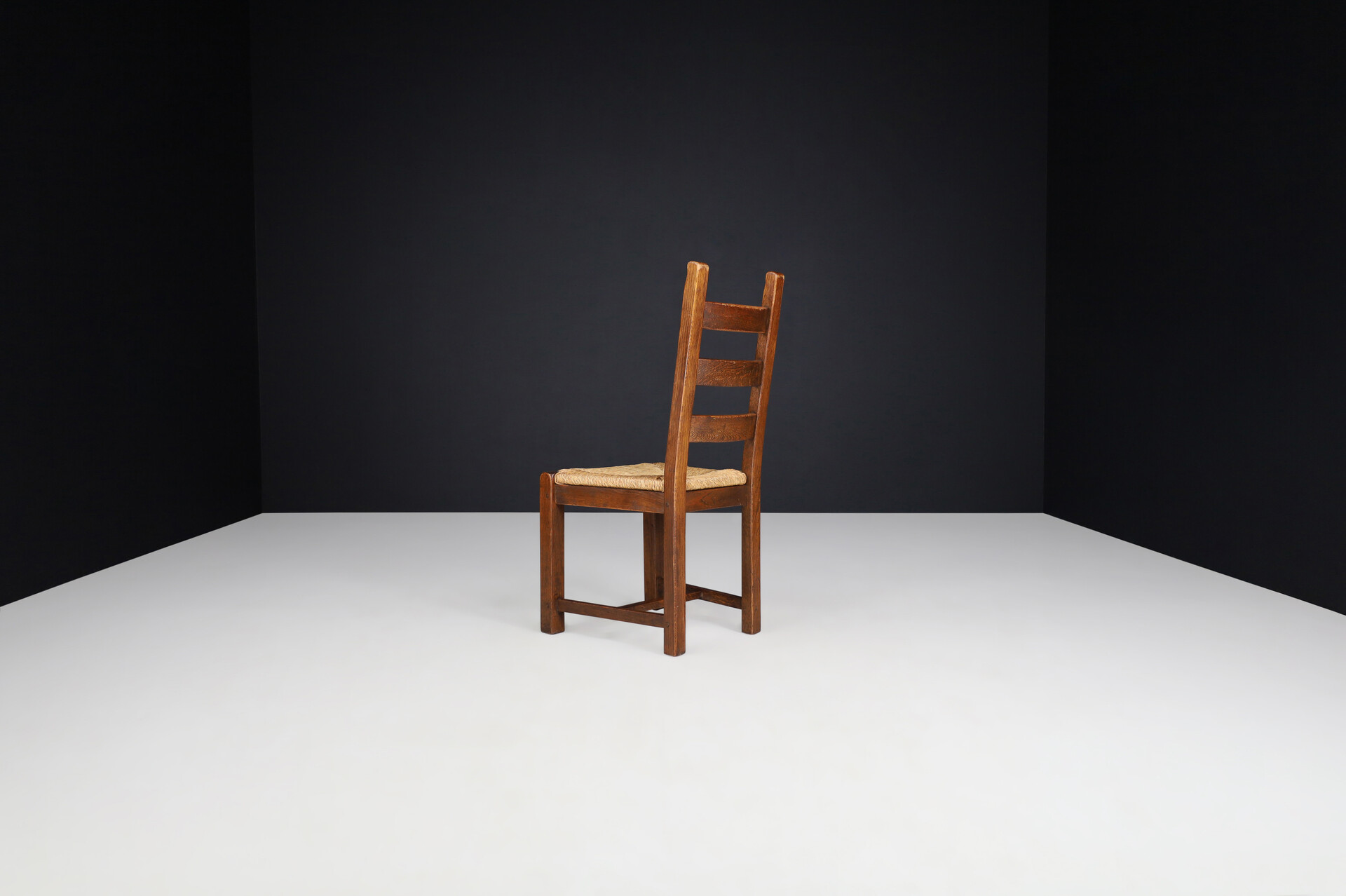 Brutalist / Primitive Oak and Rush Dining Chairs, France 1960s Mid-20th century