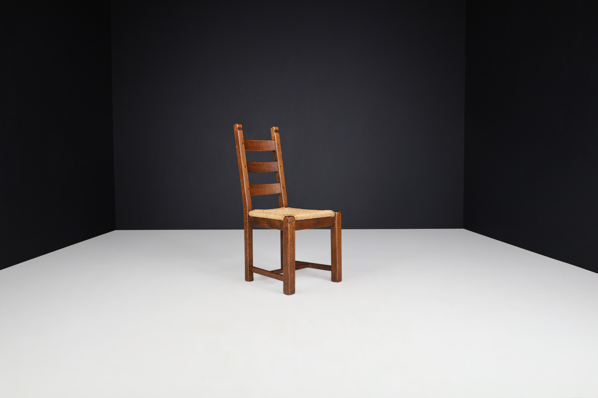 Brutalist / Primitive Oak and Rush Dining Chairs, France 1960s Mid-20th century