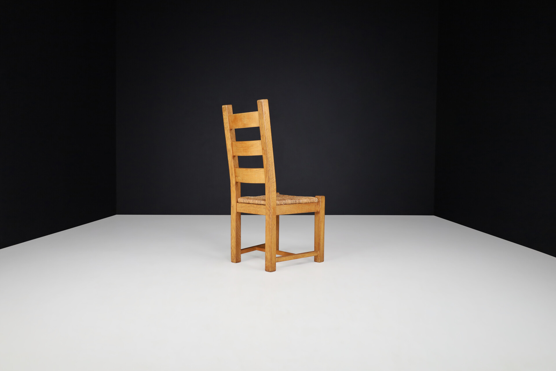 Brutalist Primitive Oak And Rush Dining Chairs, France 1960s Mid-20th century