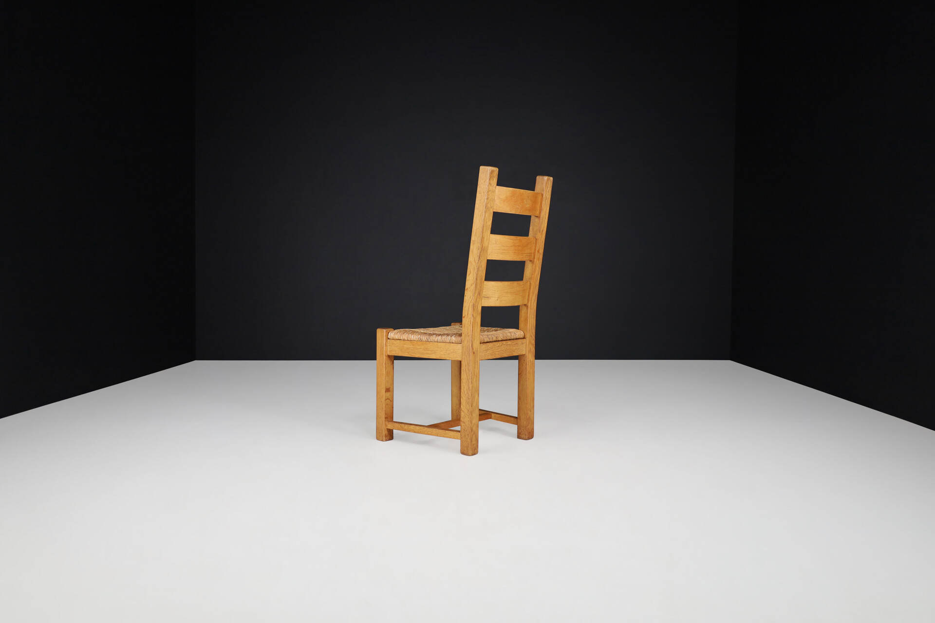 Brutalist Primitive Oak And Rush Dining Chairs, France 1960s Mid-20th century