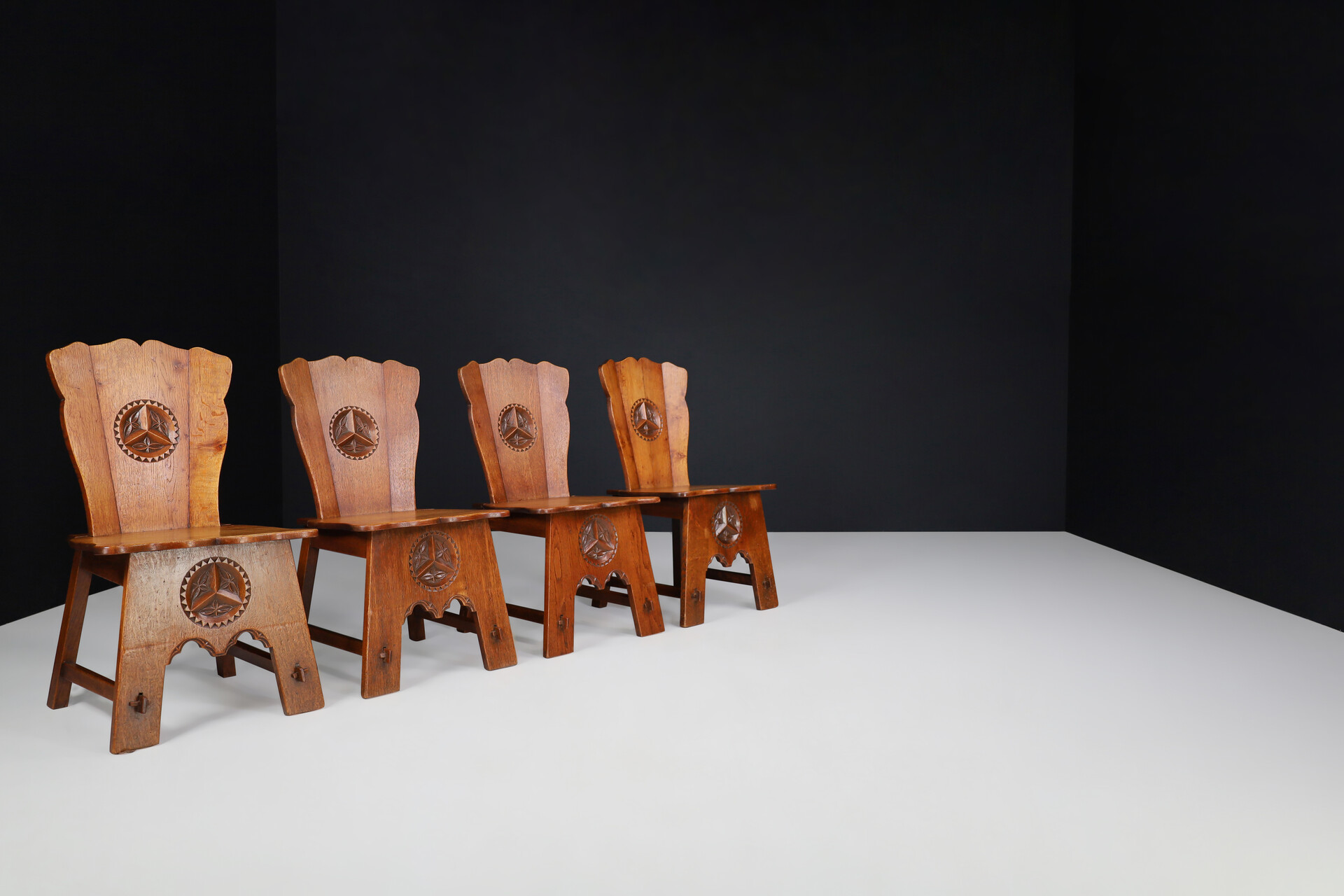 Brutalist / Primitive oak dining chairs Spain 1950s Mid-20th century