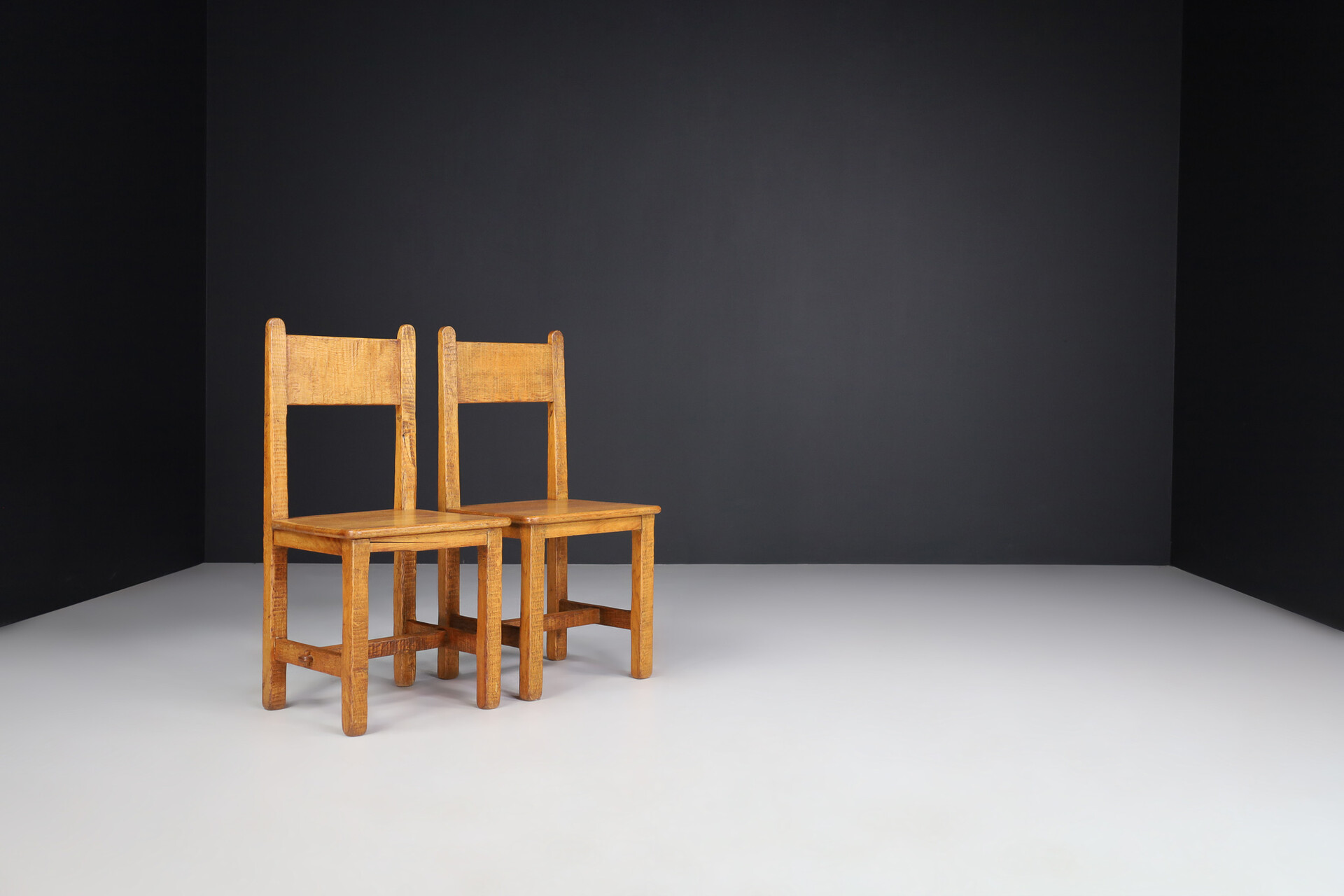 Brutalist / primitive Oak dinning chairs ,France 1950s Mid-20th century