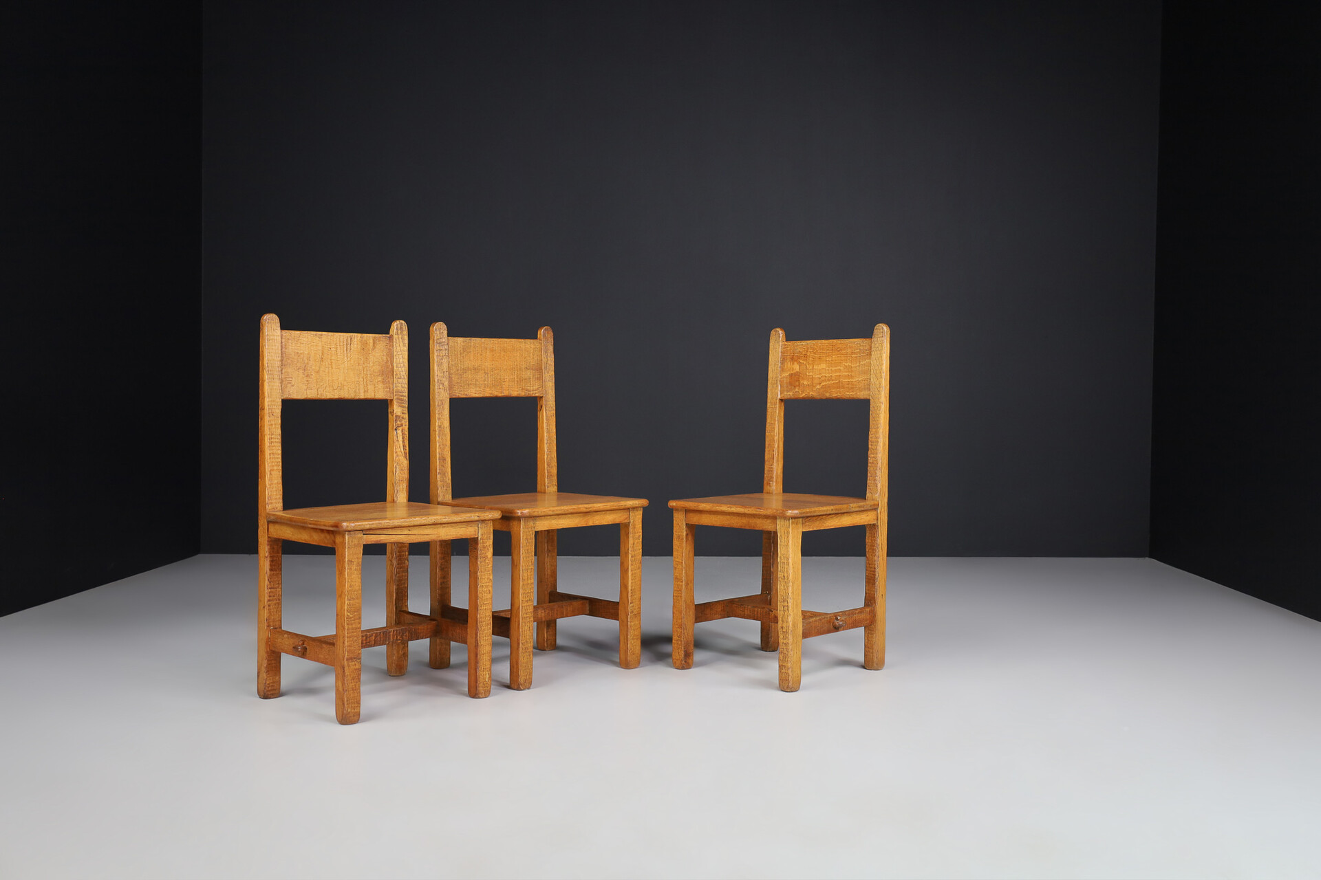 Brutalist / primitive Oak dinning chairs ,France 1950s Mid-20th century