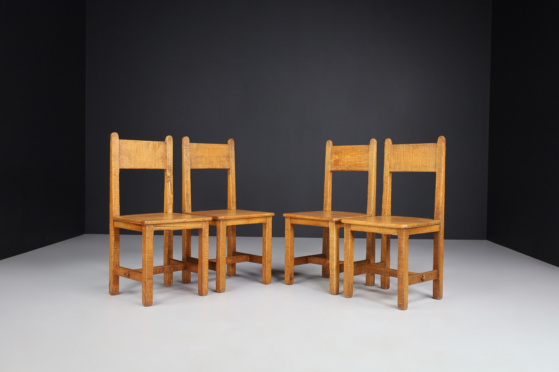 Brutalist / primitive Oak dinning chairs ,France 1950s Mid-20th century