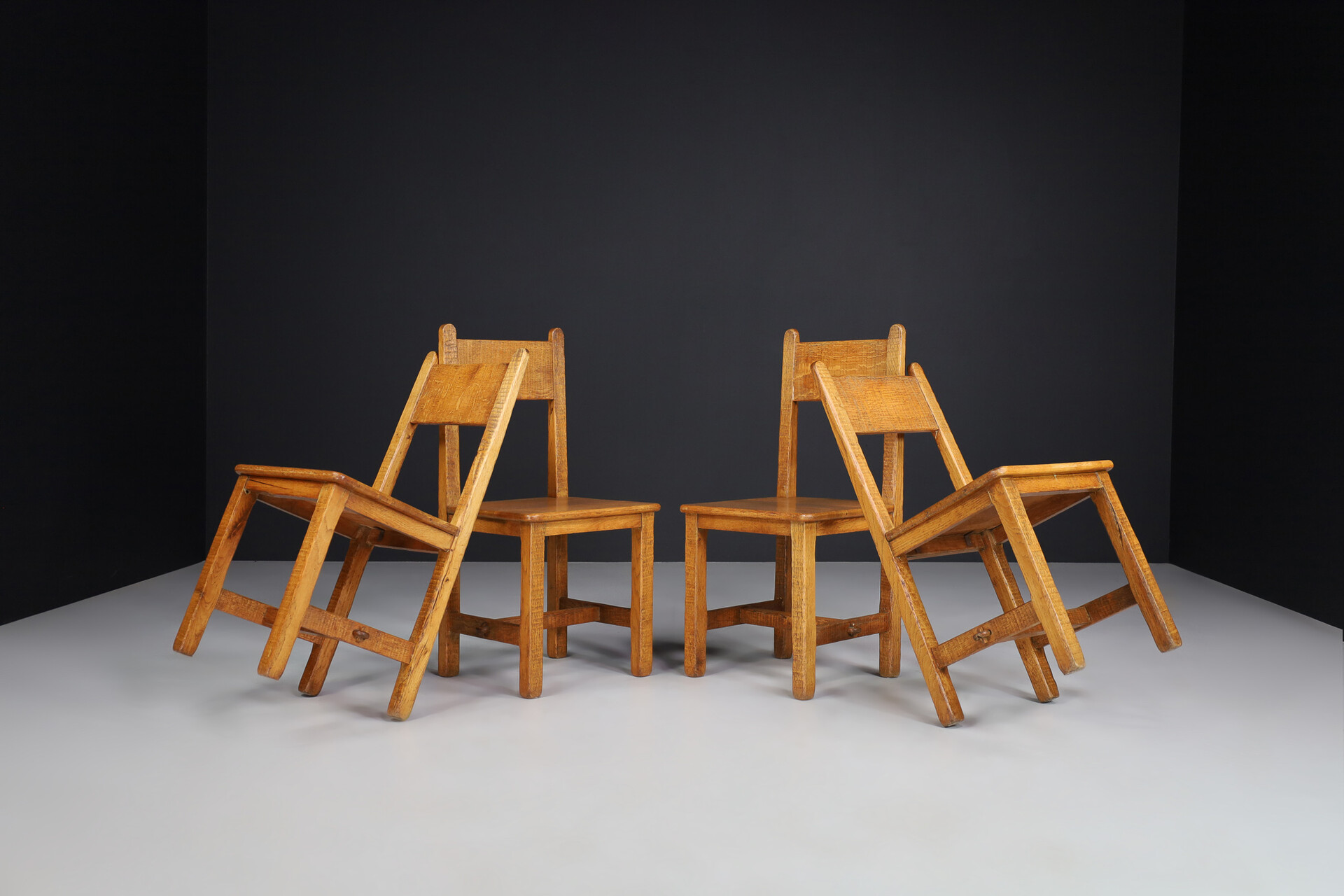 Brutalist / primitive Oak dinning chairs ,France 1950s Mid-20th century