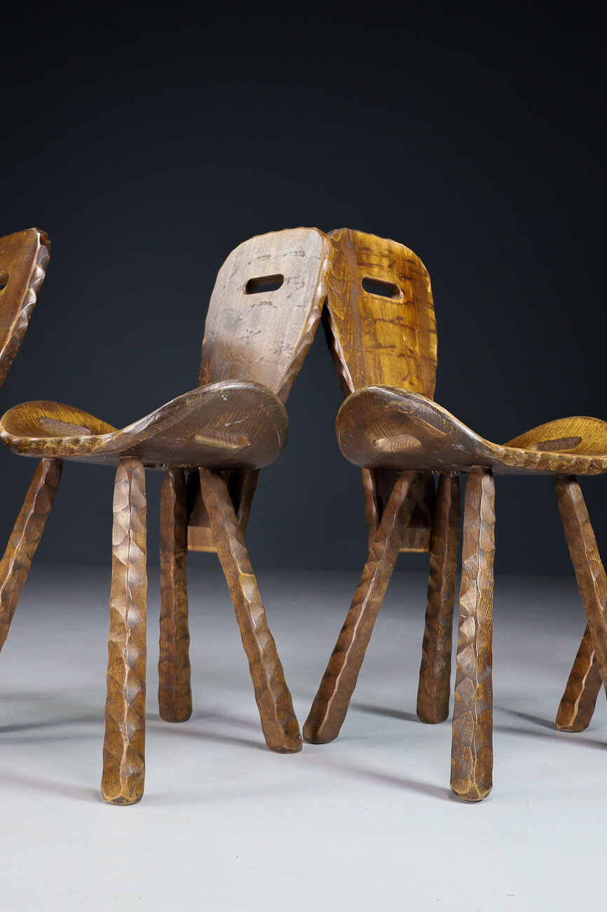 Brutalist / Primitive Set/4 'Saddle' chairs from France, 1960s Mid-20th century