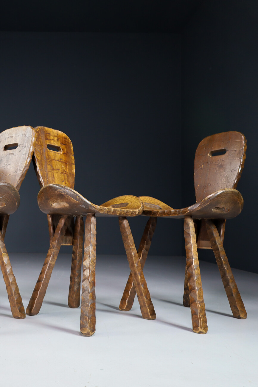 Brutalist / Primitive Set/4 'Saddle' chairs from France, 1960s Mid-20th century