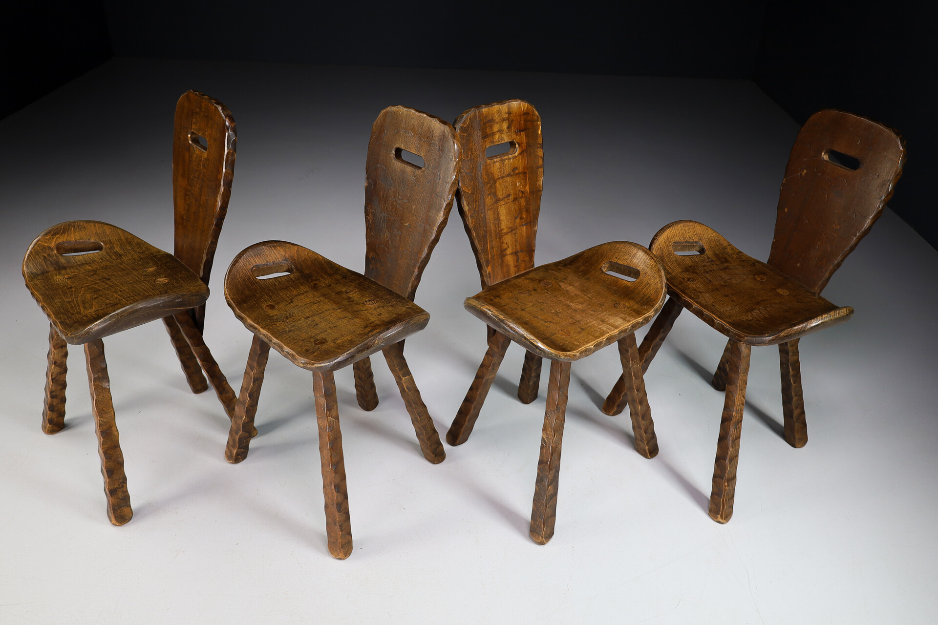 Brutalist / Primitive Set/4 'Saddle' chairs from France, 1960s Mid-20th century