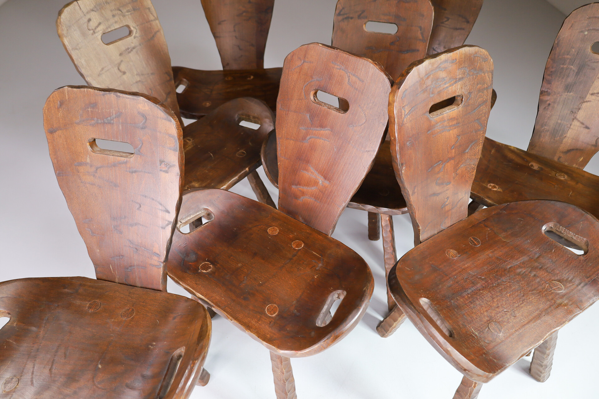 Brutalist / Primitive Set/8 'Saddle' chairs from France, 1960s Mid-20th century