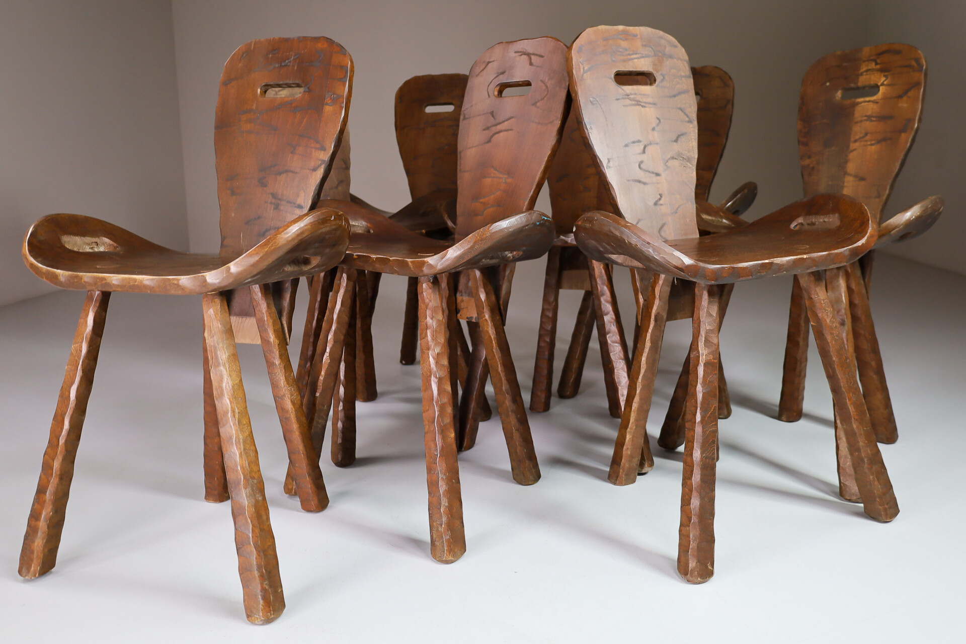 Brutalist / Primitive Set/8 'Saddle' chairs from France, 1960s Mid-20th century