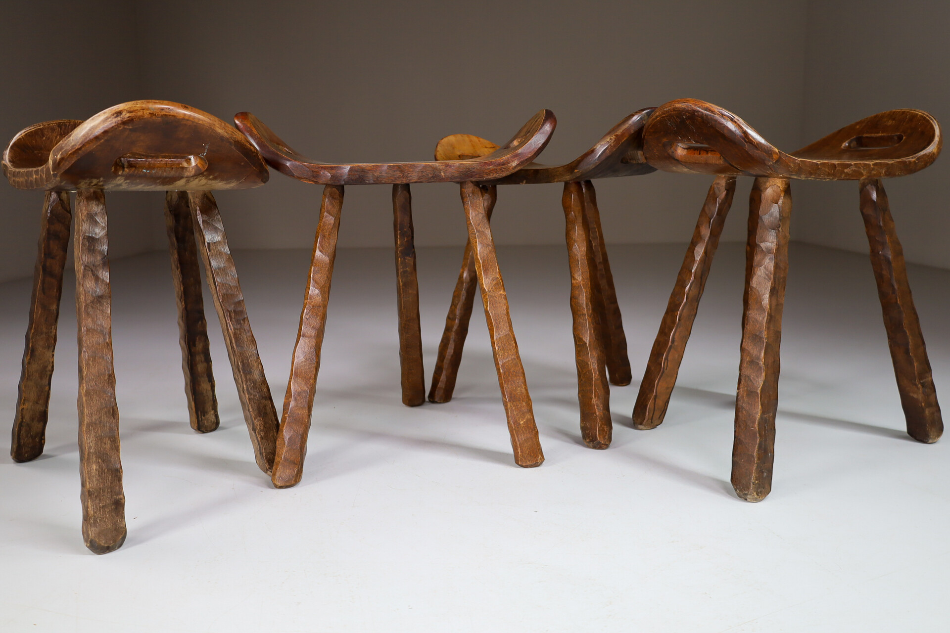 Brutalist / Primitive Set/8 'Saddle' stools From France, 1960s Mid-20th century