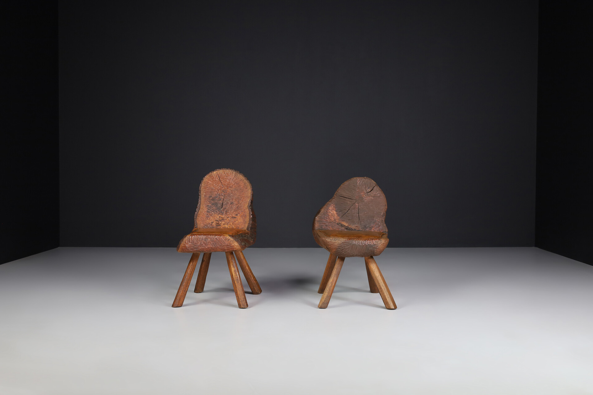 Brutalist & Primitive three trunk chairs, France 1950s Mid-20th century