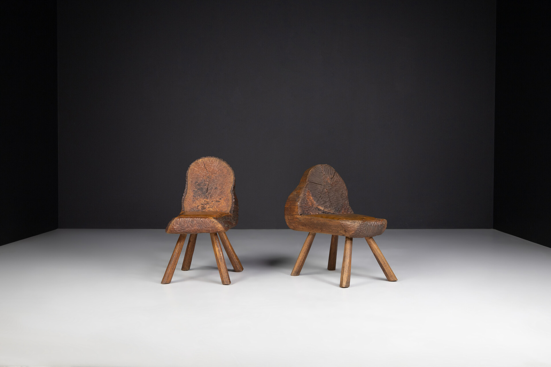 Brutalist & Primitive three trunk chairs, France 1950s Mid-20th century