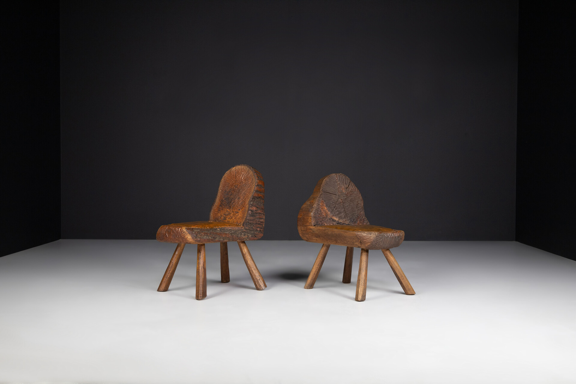 Brutalist & Primitive three trunk chairs, France 1950s Mid-20th century
