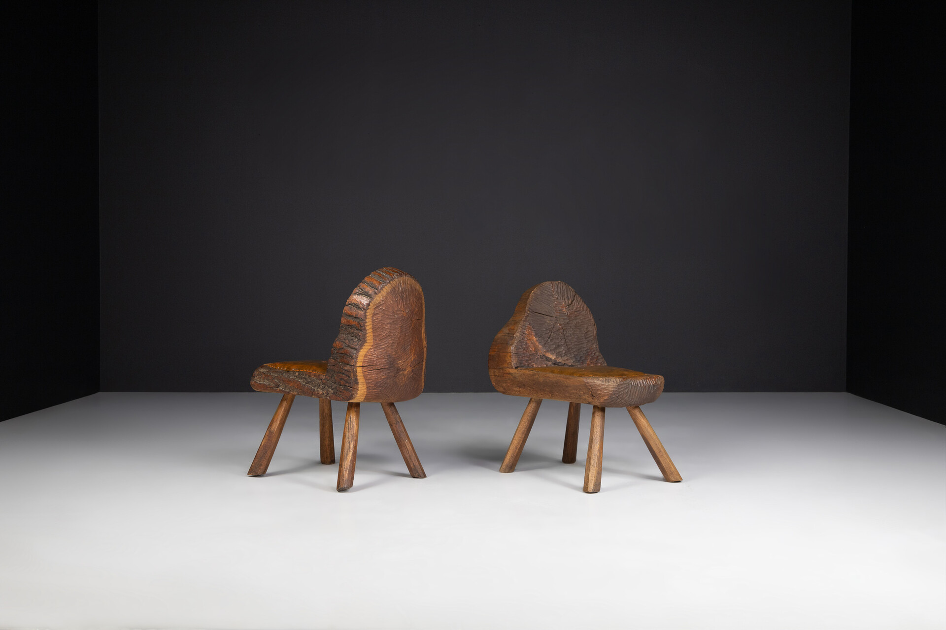 Brutalist & Primitive three trunk chairs, France 1950s Mid-20th century