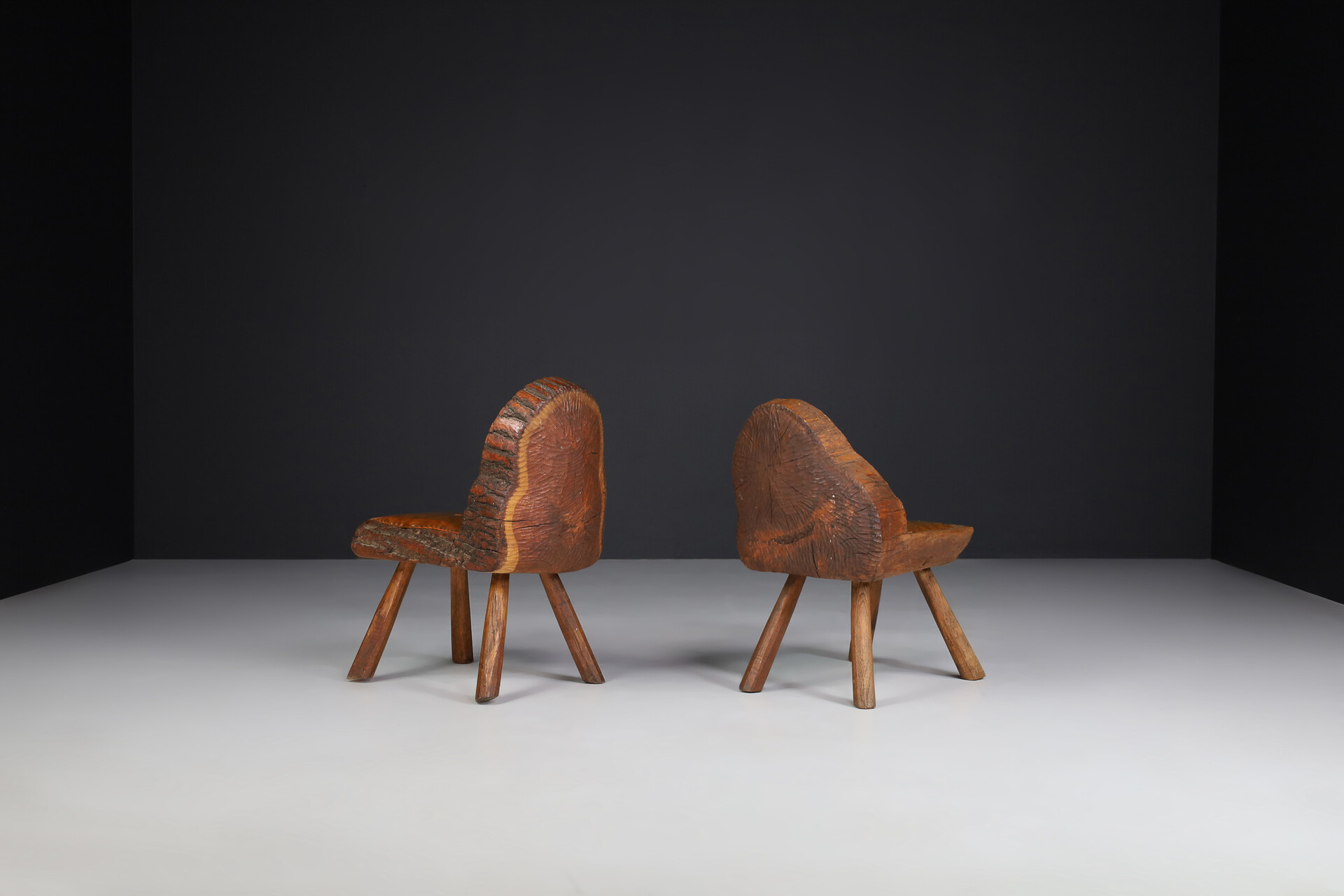 Brutalist & Primitive three trunk chairs, France 1950s Mid-20th century