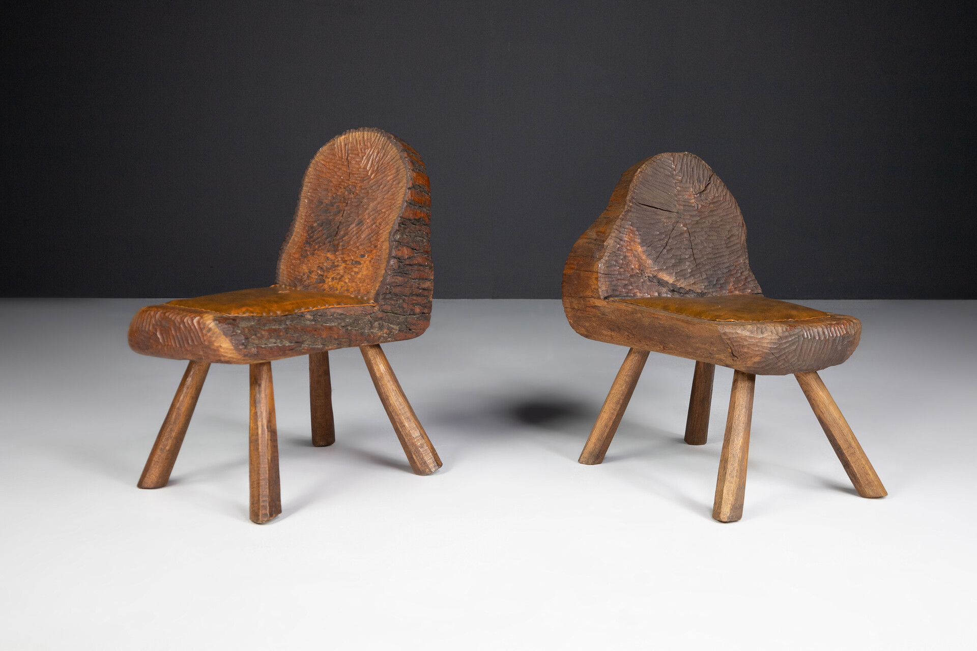 Brutalist & Primitive three trunk chairs, France 1950s Mid-20th century