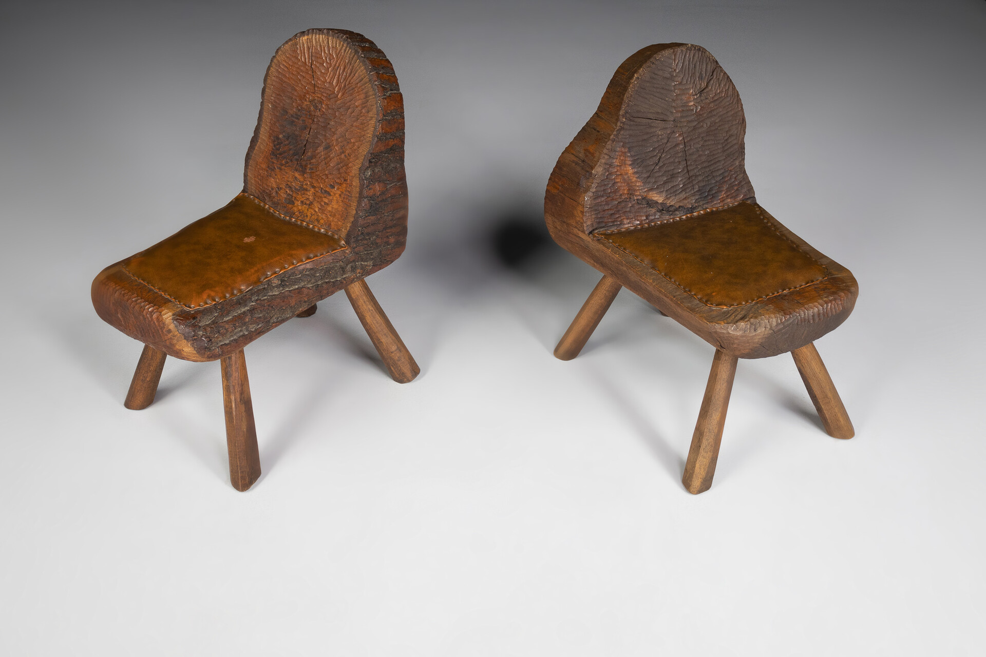 Brutalist & Primitive three trunk chairs, France 1950s Mid-20th century