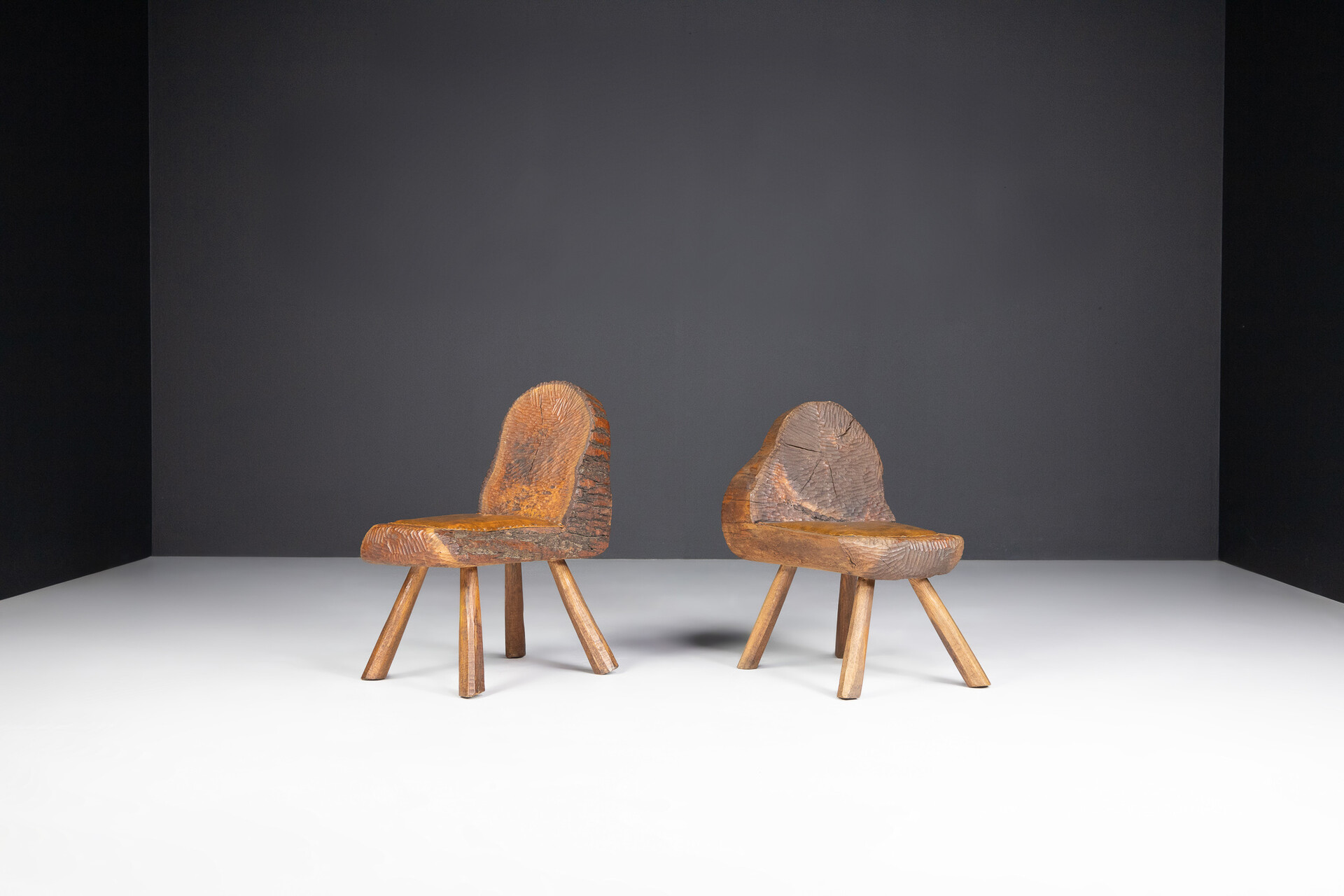 Brutalist & Primitive three trunk chairs, France 1950s Mid-20th century