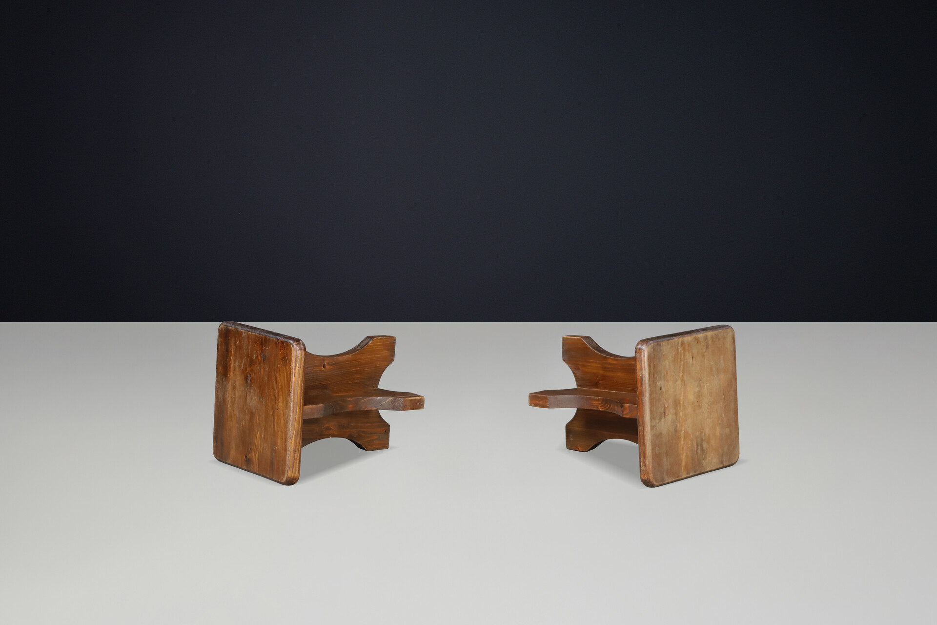 Brutalist Rustic French Alpine Chalet Stool in Pine, France, 1970s Late-20th century