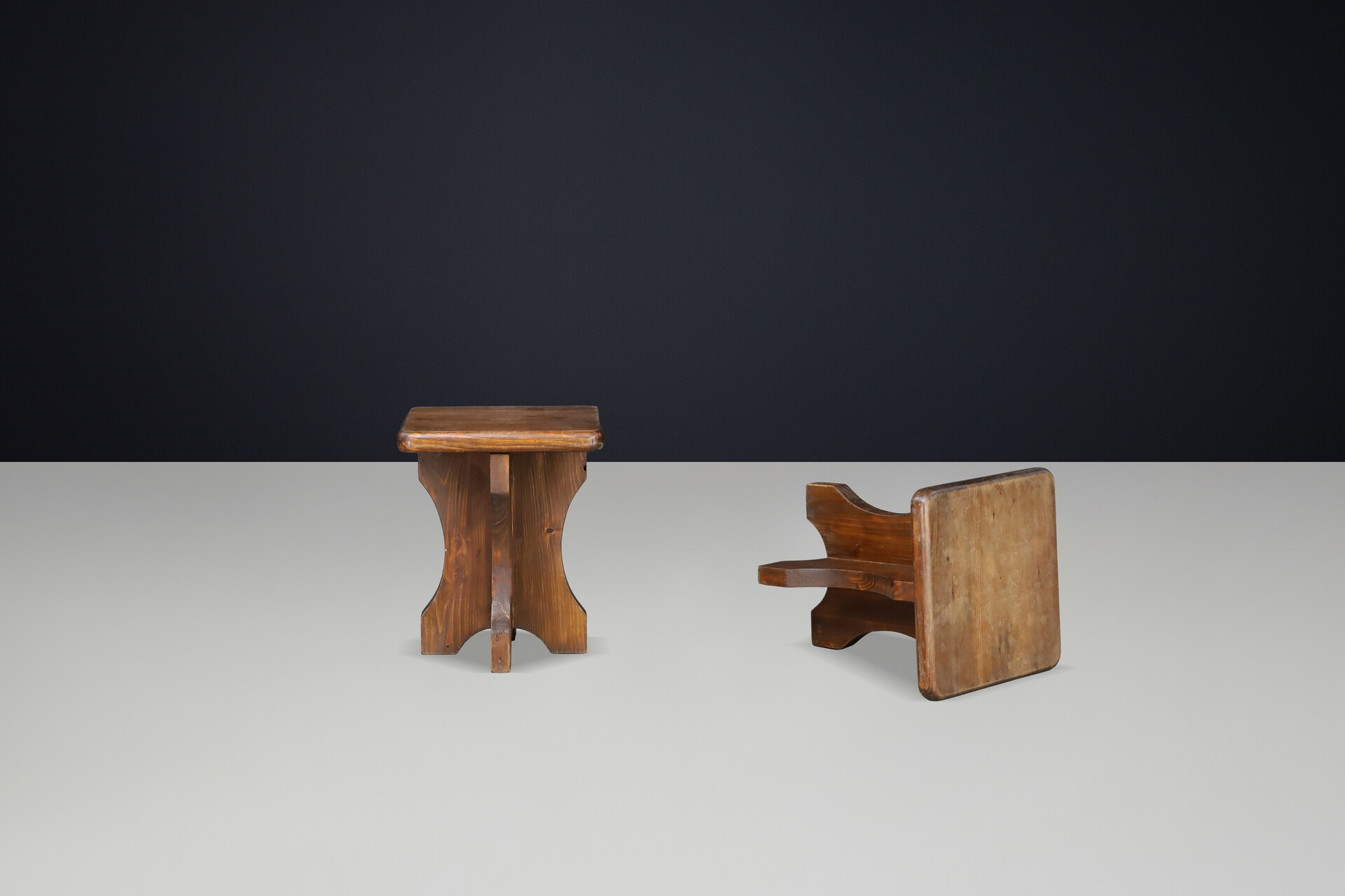 Brutalist Rustic French Alpine Chalet Stool in Pine, France, 1970s Late-20th century