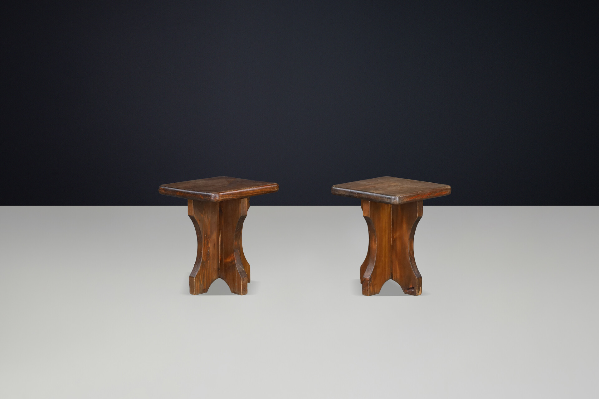 Brutalist Rustic French Alpine Chalet Stool in Pine, France, 1970s Late-20th century