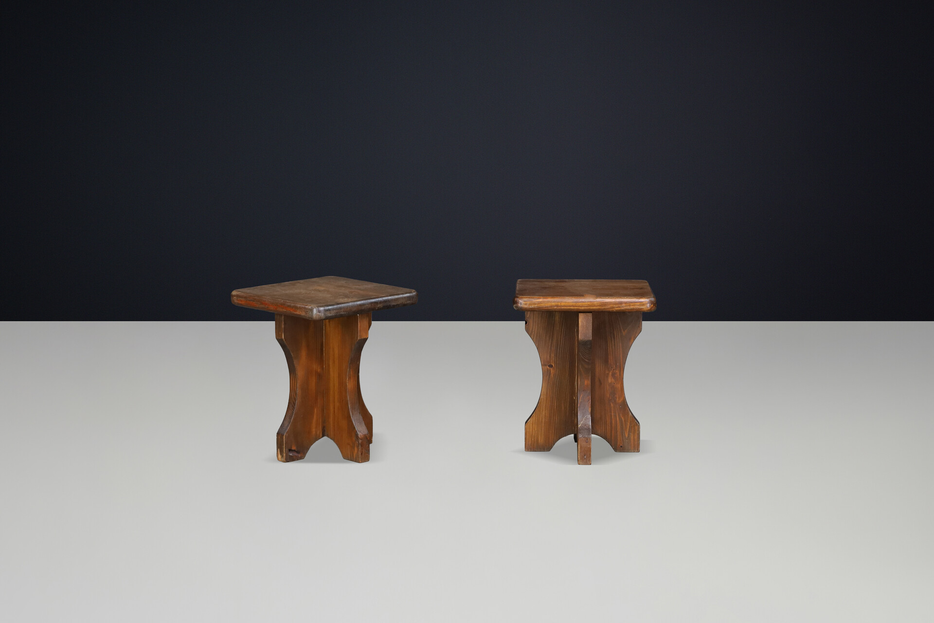 Brutalist Rustic French Alpine Chalet Stool in Pine, France, 1970s Late-20th century