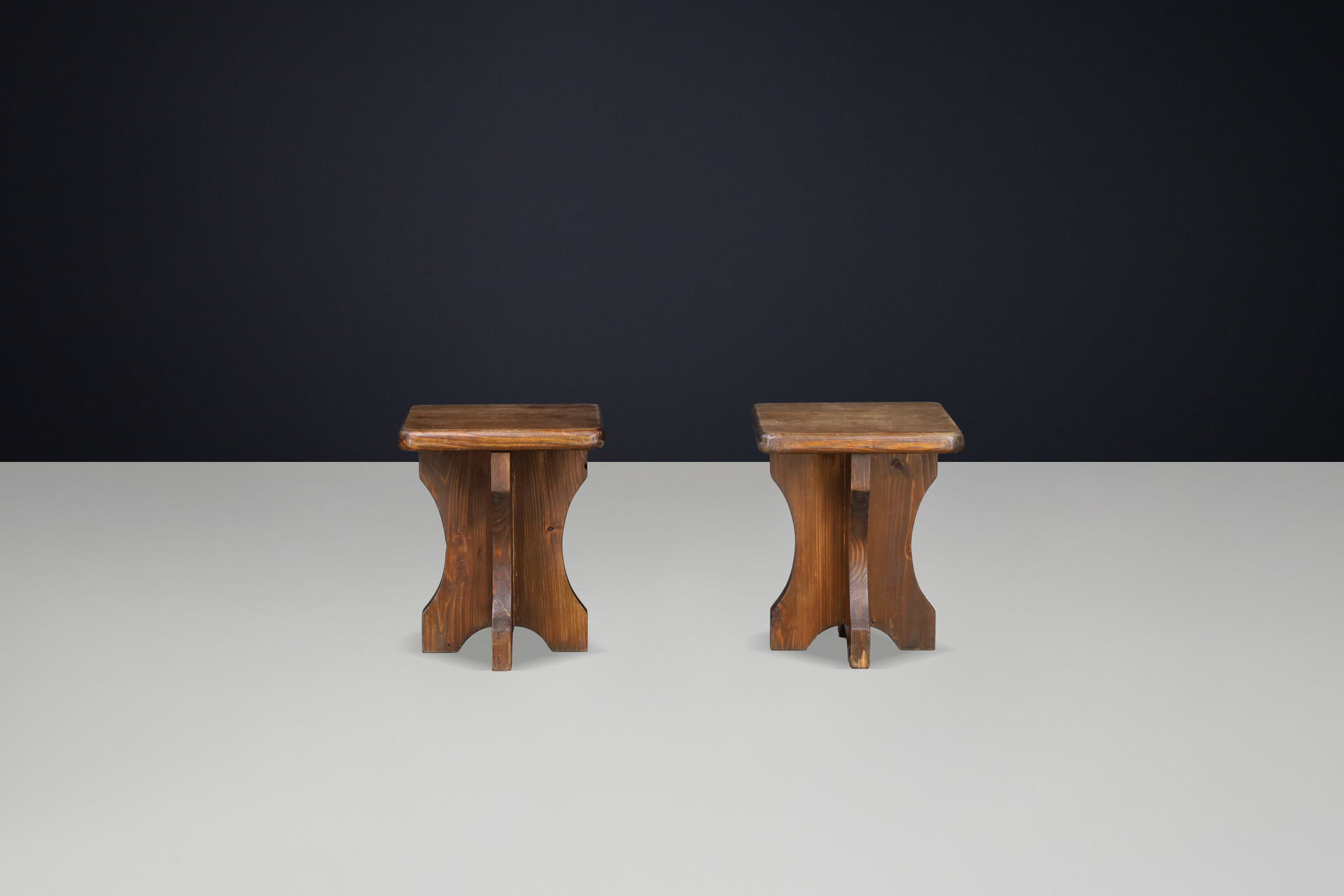 Brutalist Rustic French Alpine Chalet Stool in Pine, France, 1970s Late-20th century