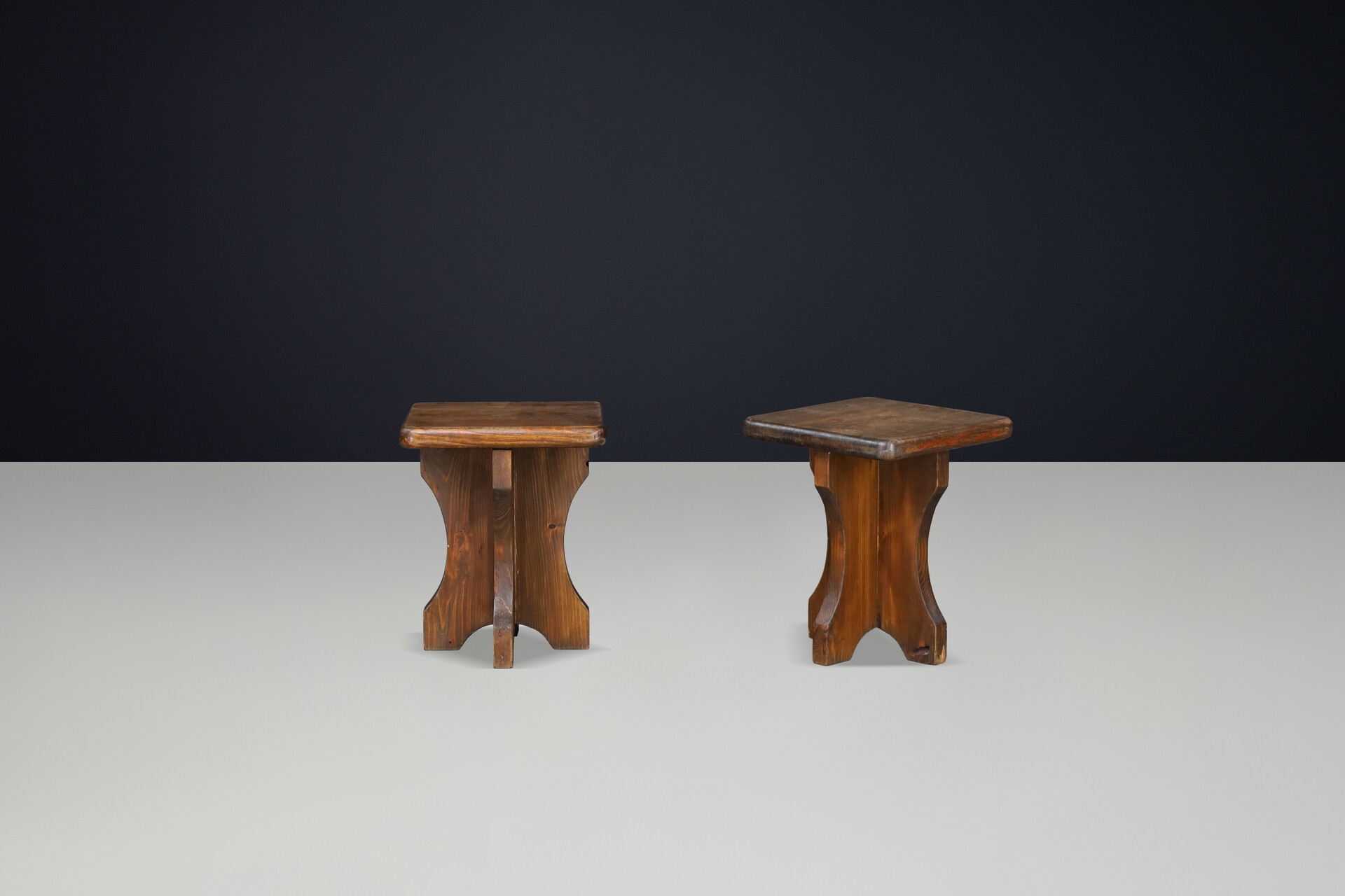 Brutalist Rustic French Alpine Chalet Stool in Pine, France, 1970s Late-20th century