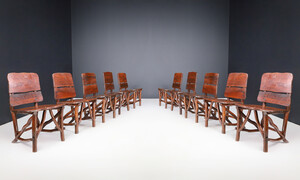 Brutalist Sculptural solid pine dining room chairs, France 1960s Mid-20th century