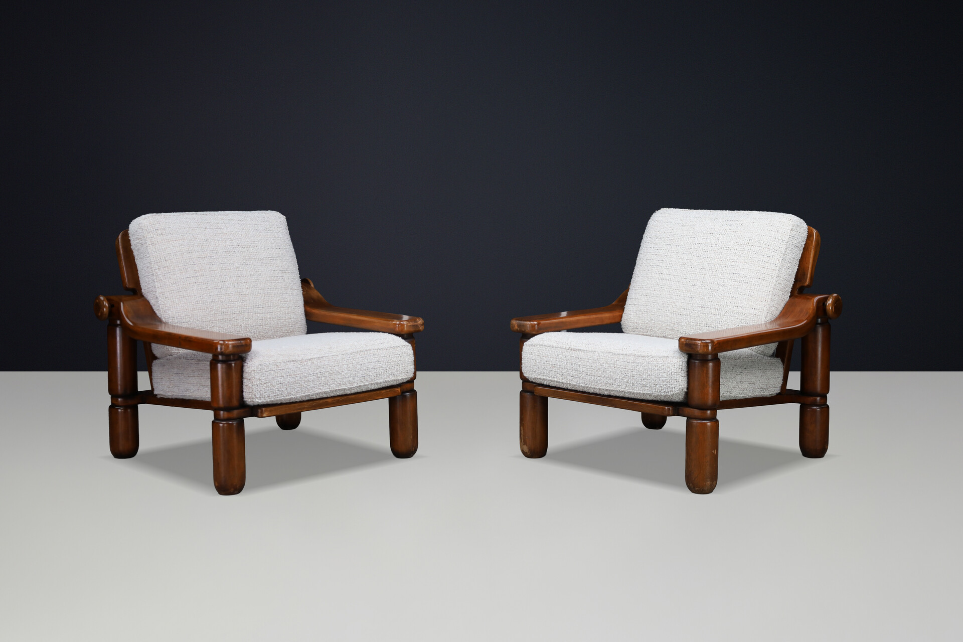 Brutalist Sculptural Solid Wood Lounge Chairs Italian Adjustable Armchairs 1970s Late-20th century
