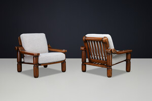 Brutalist Sculptural Solid Wood Lounge Chairs Italian Adjustable Armchairs 1970s Late-20th century