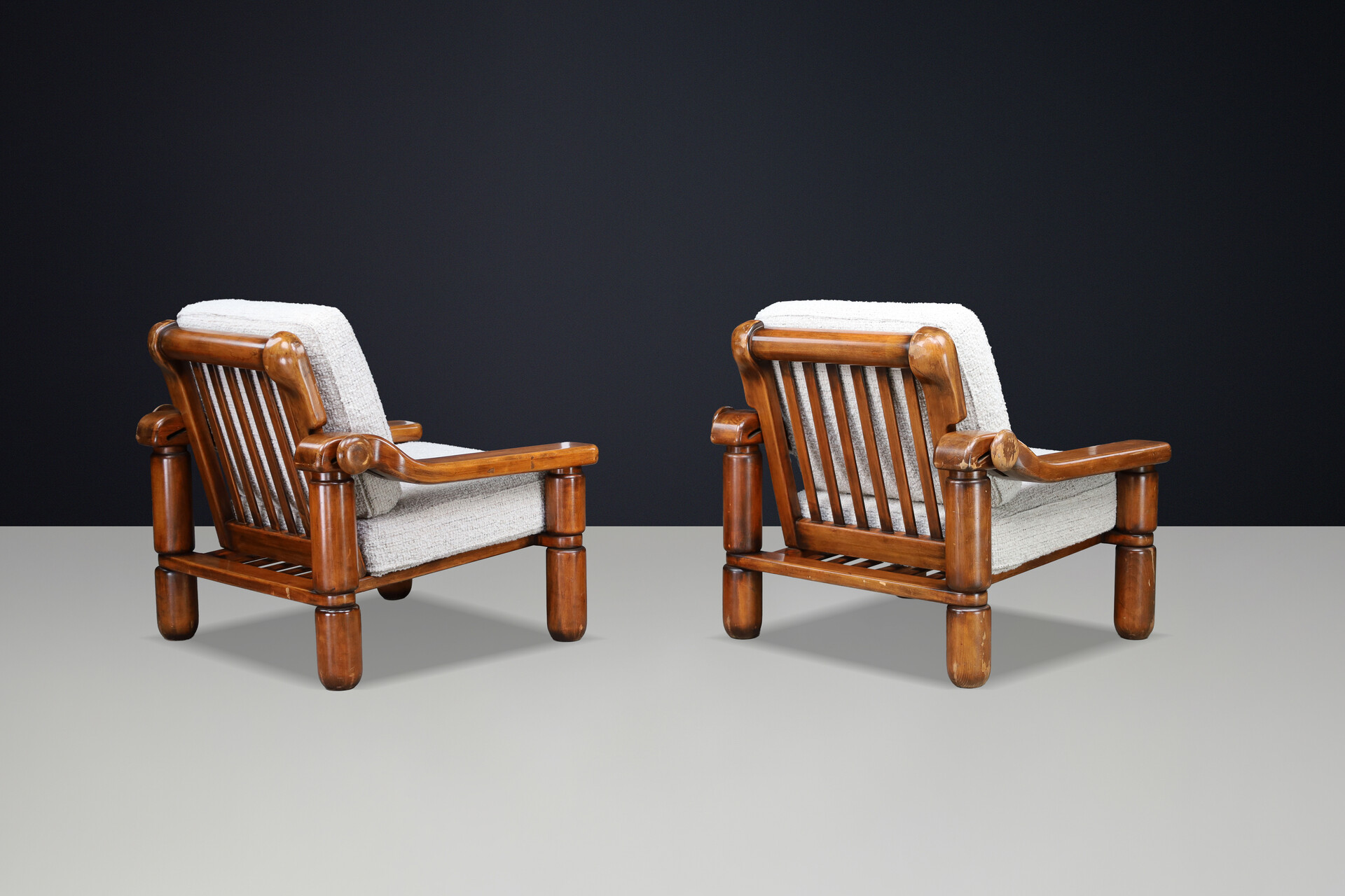 Brutalist Sculptural Solid Wood Lounge Chairs Italian Adjustable Armchairs 1970s Late-20th century