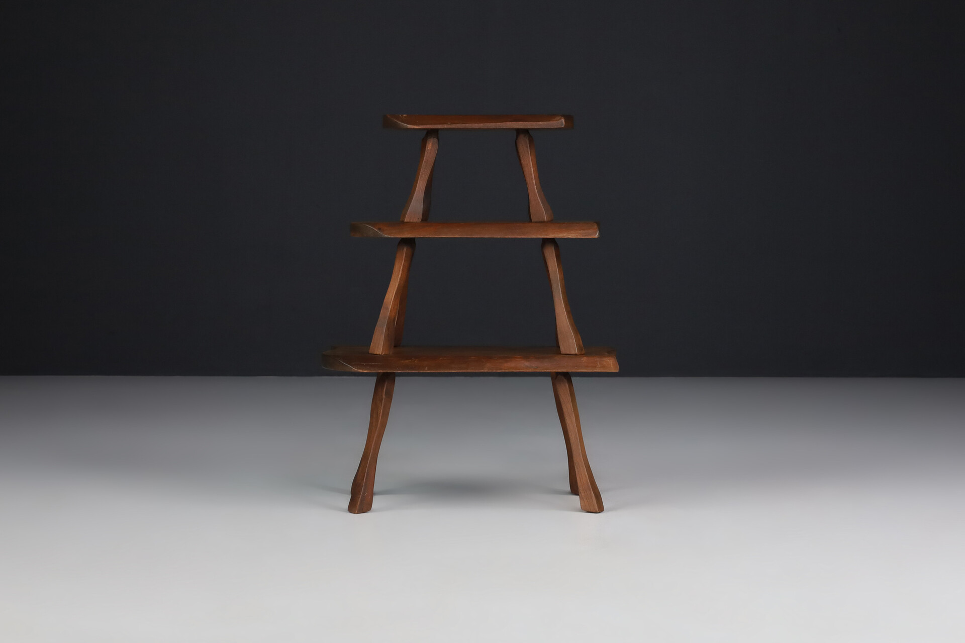 Brutalist Side tables in Oak set/3 France 1950s Mid-20th century